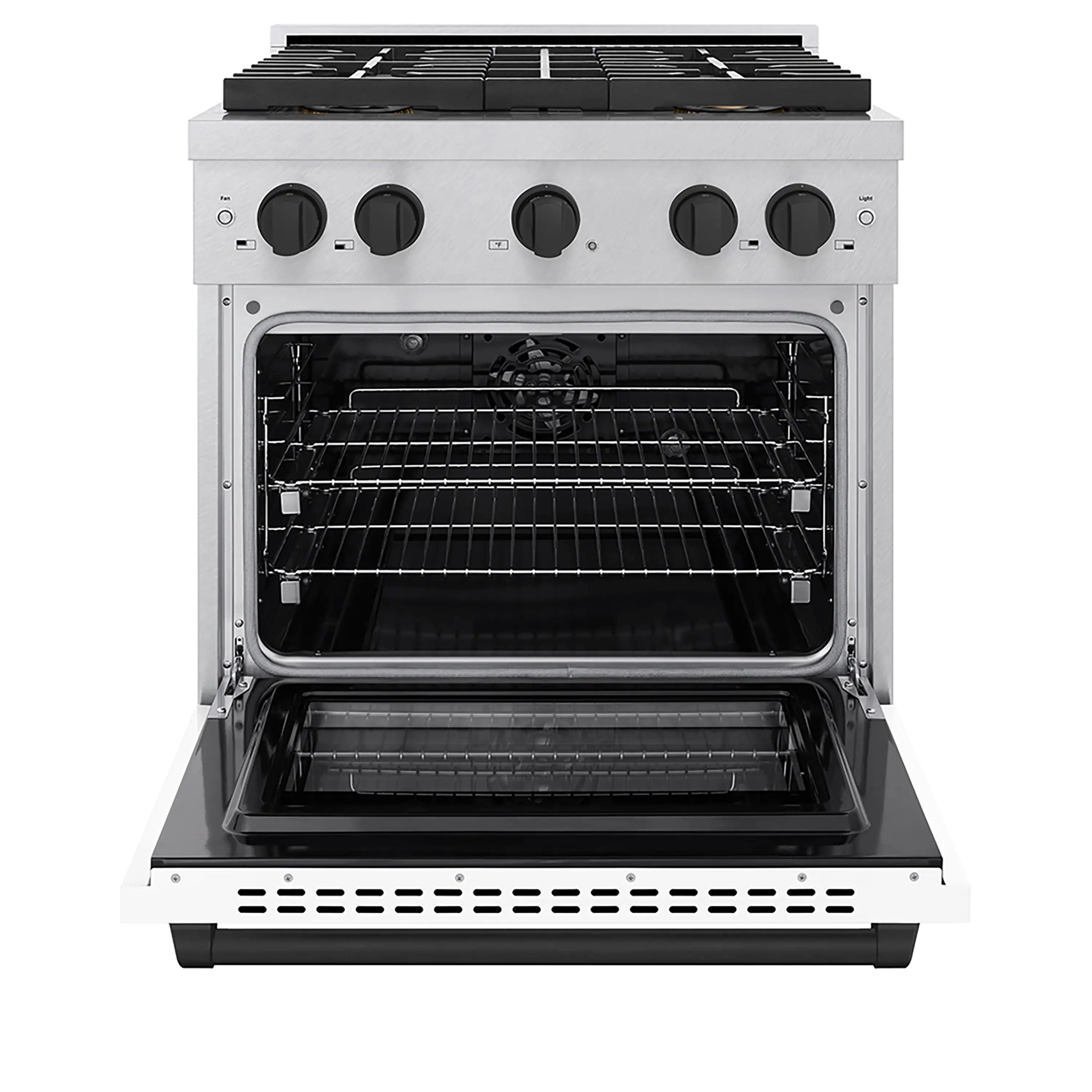ZLINE Autograph Edition 30-Inch 4.2 cu. ft. Paramount Dual Fuel Range with 4 Burner DuoPro™ Cooktop and Electric Convection Oven in Satin Stainless Steel with White Matte Door and Matte Black Accents (PSDRSZ-WM-30-MB) - Image 2