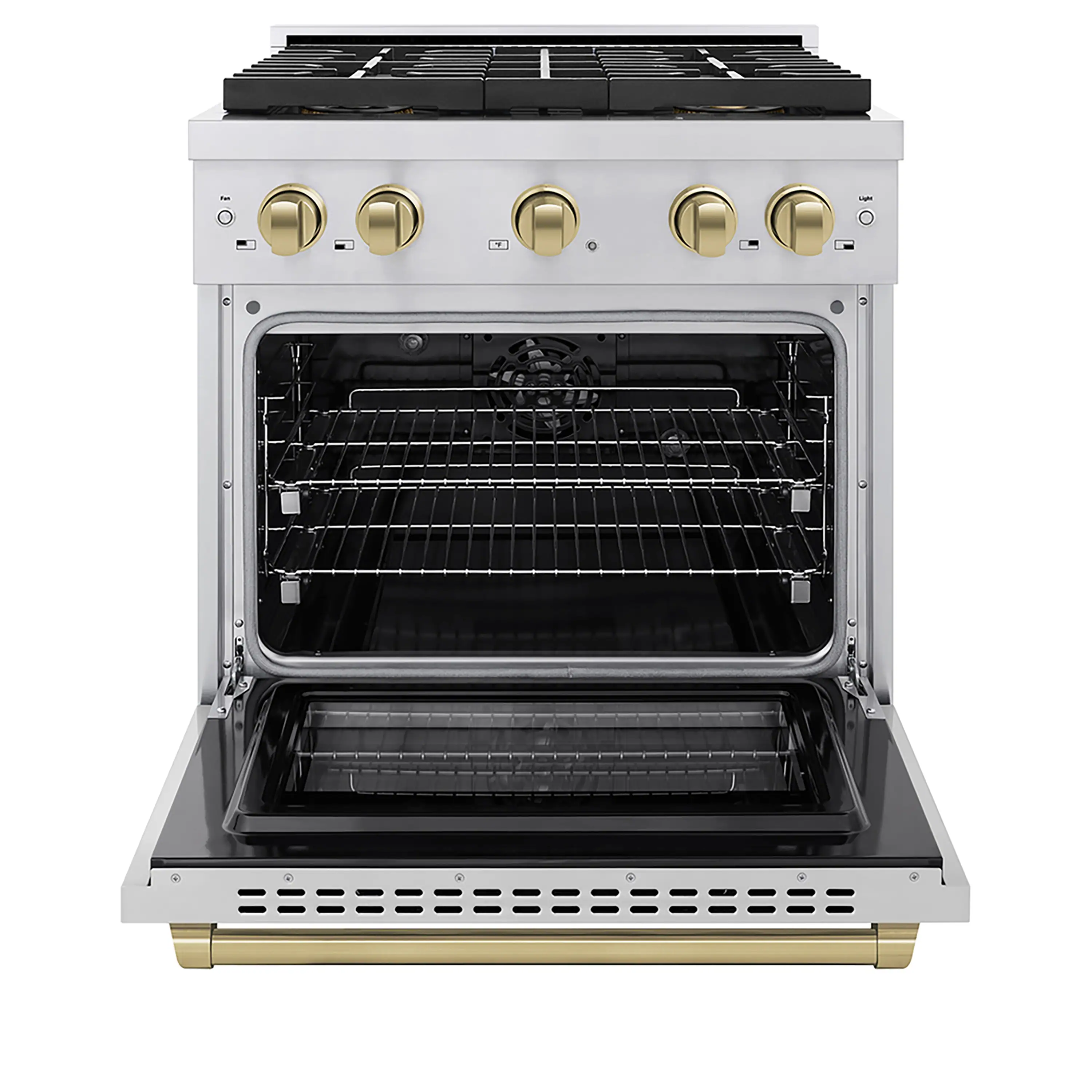 ZLINE Autograph Edition 30-Inch 4.2 cu. ft. Paramount Dual Fuel Range with 4 Burner DuoPro™ Cooktop and Electric Convection Oven in Stainless Steel with Champagne Bronze Accents (PSDRZ-30-CB) - Image 2