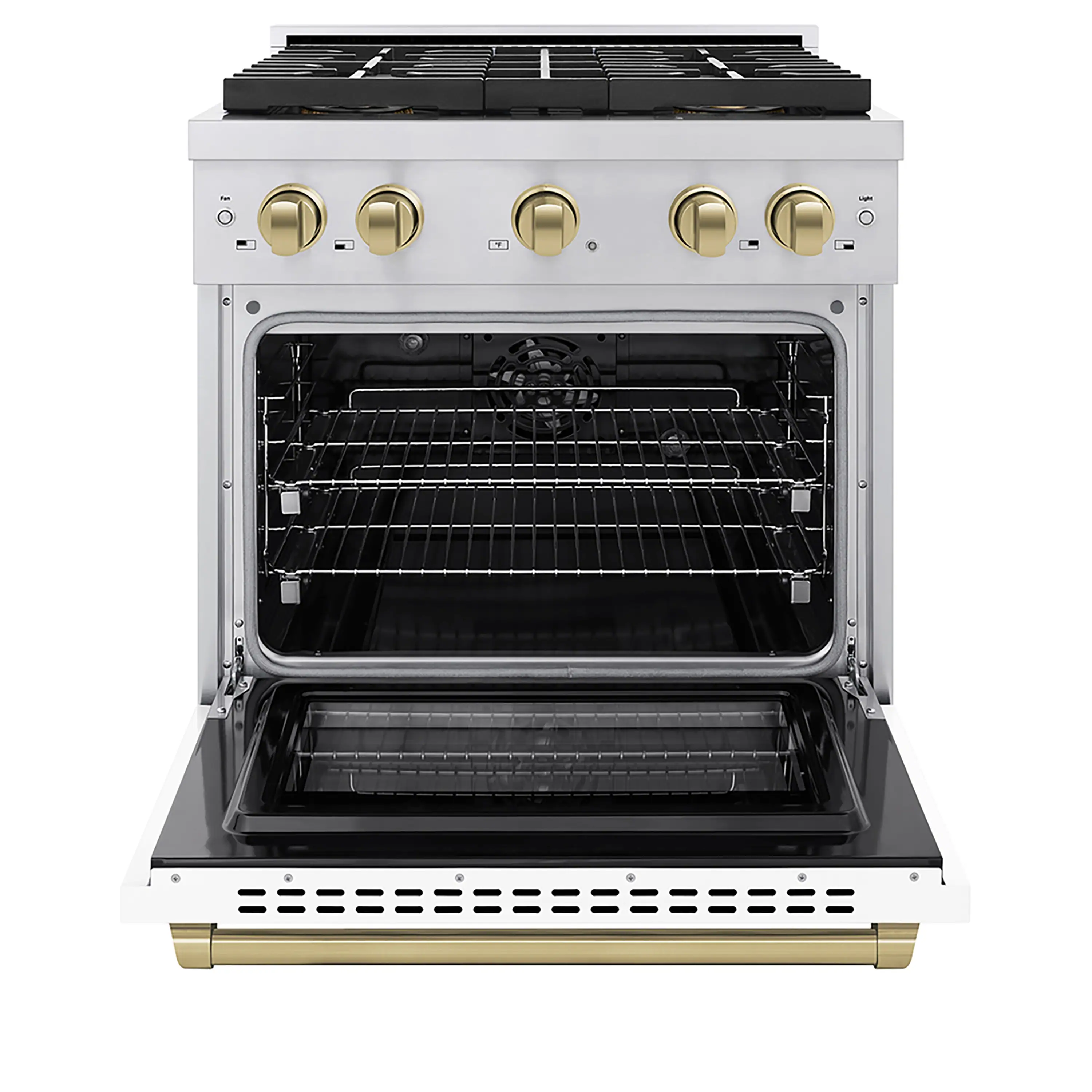 ZLINE Autograph Edition 30-Inch 4.2 cu. ft. Paramount Dual Fuel Range with 4 Burner DuoPro™ Cooktop and Electric Convection Oven in Stainless Steel with White Matte Door and Champagne Bronze Accents (PSDRZ-WM-30-CB) - Image 2