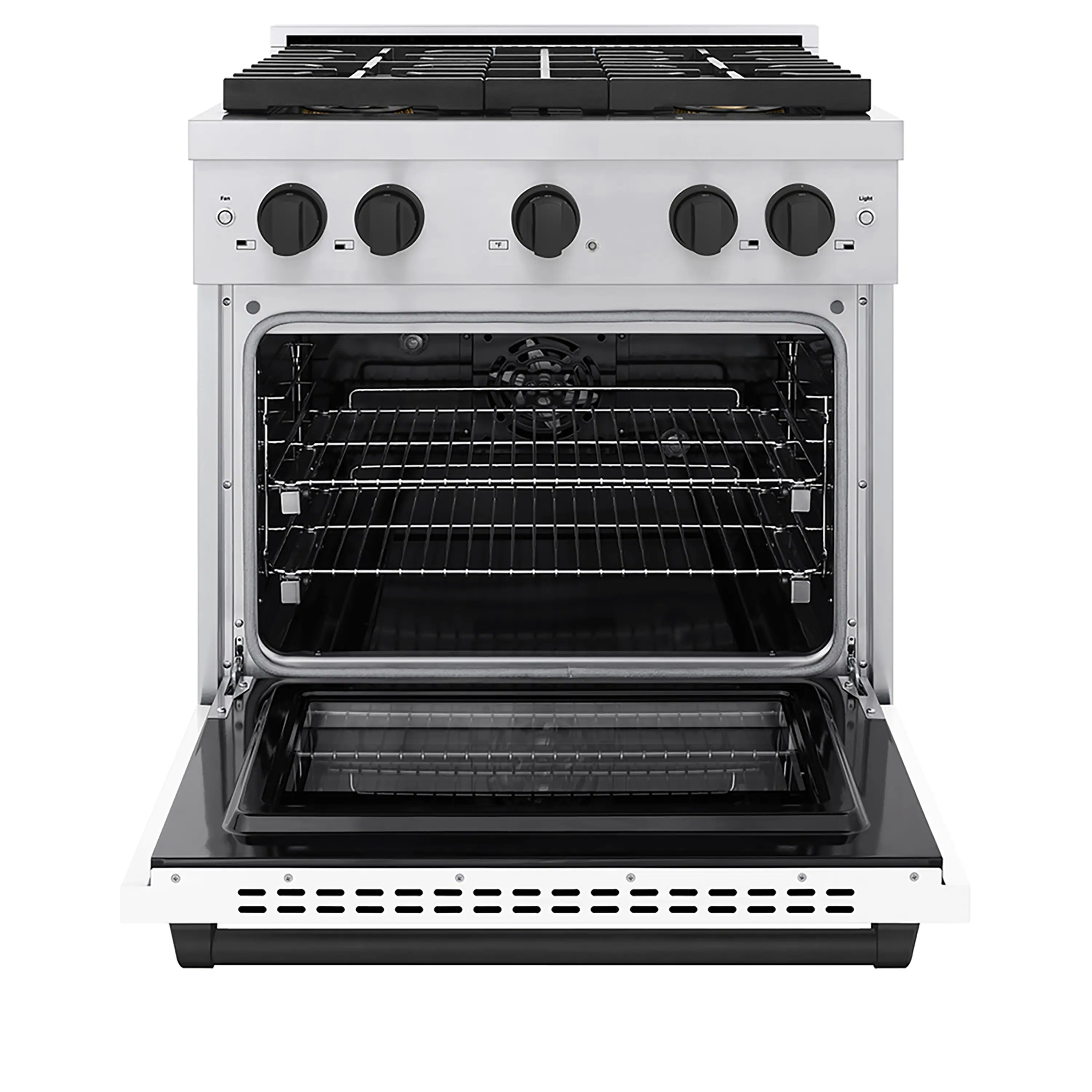 ZLINE Autograph Edition 30-Inch 4.2 cu. ft. Paramount Dual Fuel Range with 4 Burner DuoPro™ Cooktop and Electric Convection Oven in Stainless Steel with White Matte Door and Matte Black Accents (PSDRZ-WM-30-MB) - Image 2