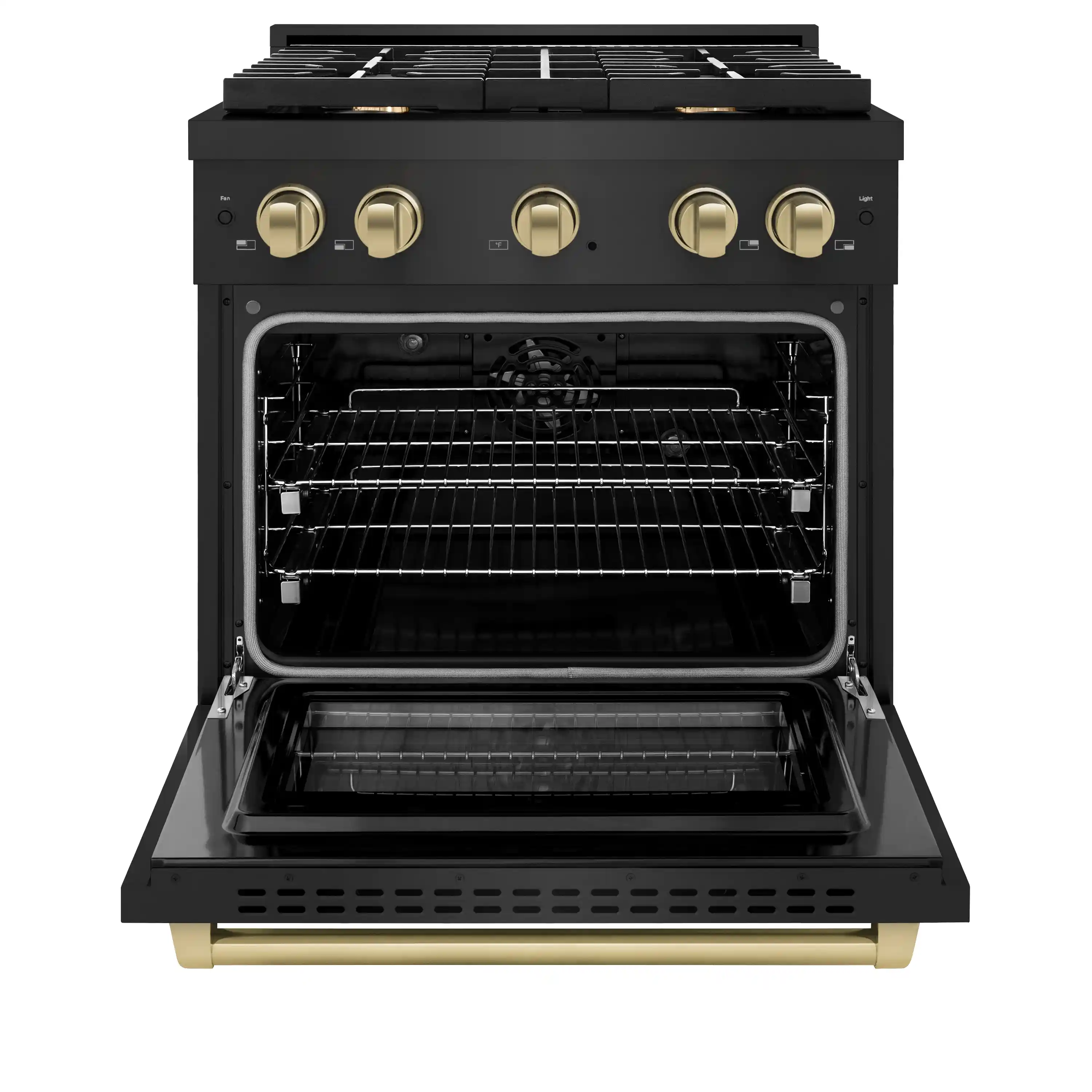 ZLINE Autograph Edition 30-Inch 4.2 cu. ft. Paramount Dual Fuel Range with 4 Burner Gas Cooktop and Electric Convection Oven in Black Stainless Steel with Champagne Bronze Accents (SDRBZ-30-CB) - Image 2