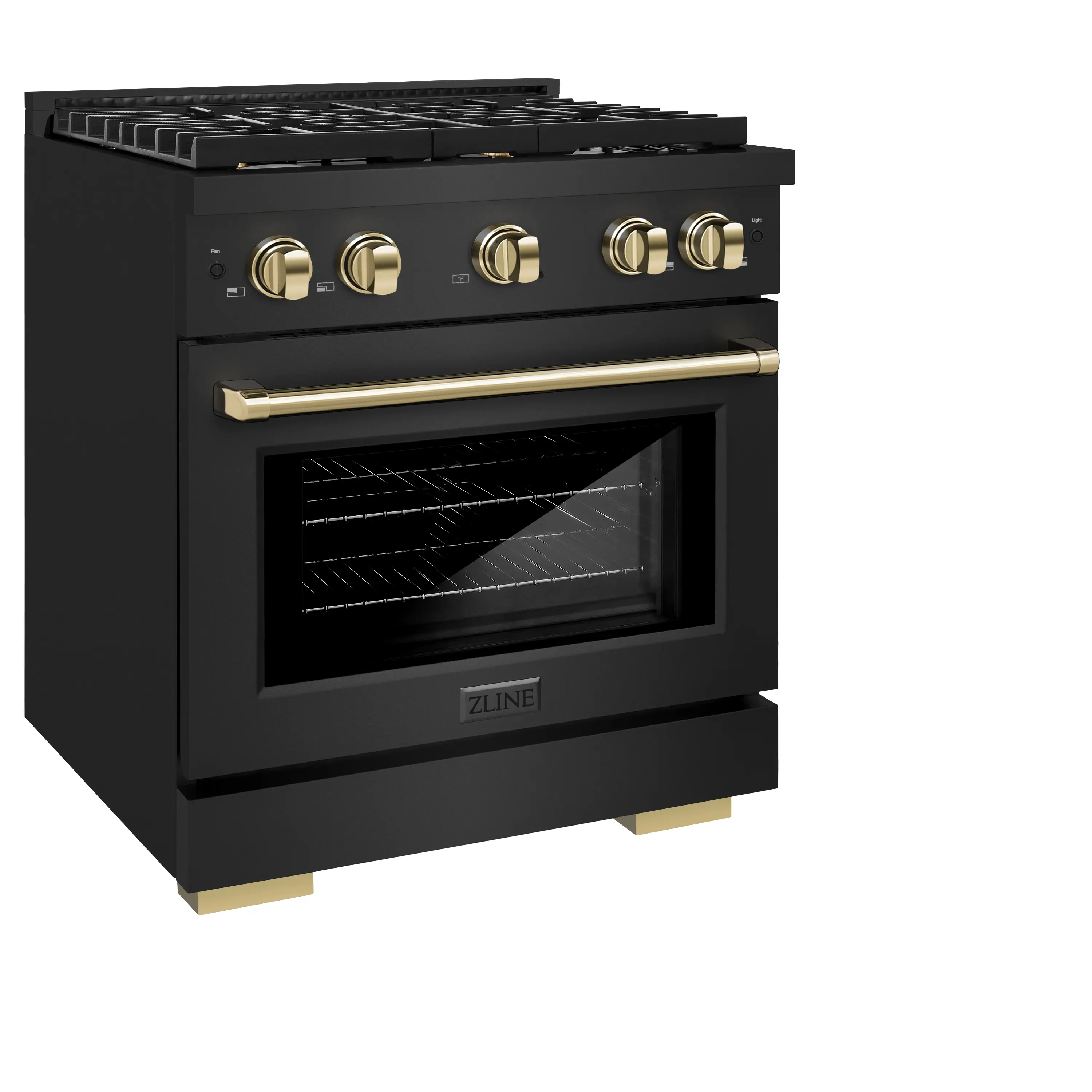 ZLINE Autograph Edition 30-Inch 4.2 cu. ft. Paramount Dual Fuel Range with 4 Burner Gas Cooktop and Electric Convection Oven in Black Stainless Steel with Polished Gold Accents (SDRBZ-30-G) - Image 2