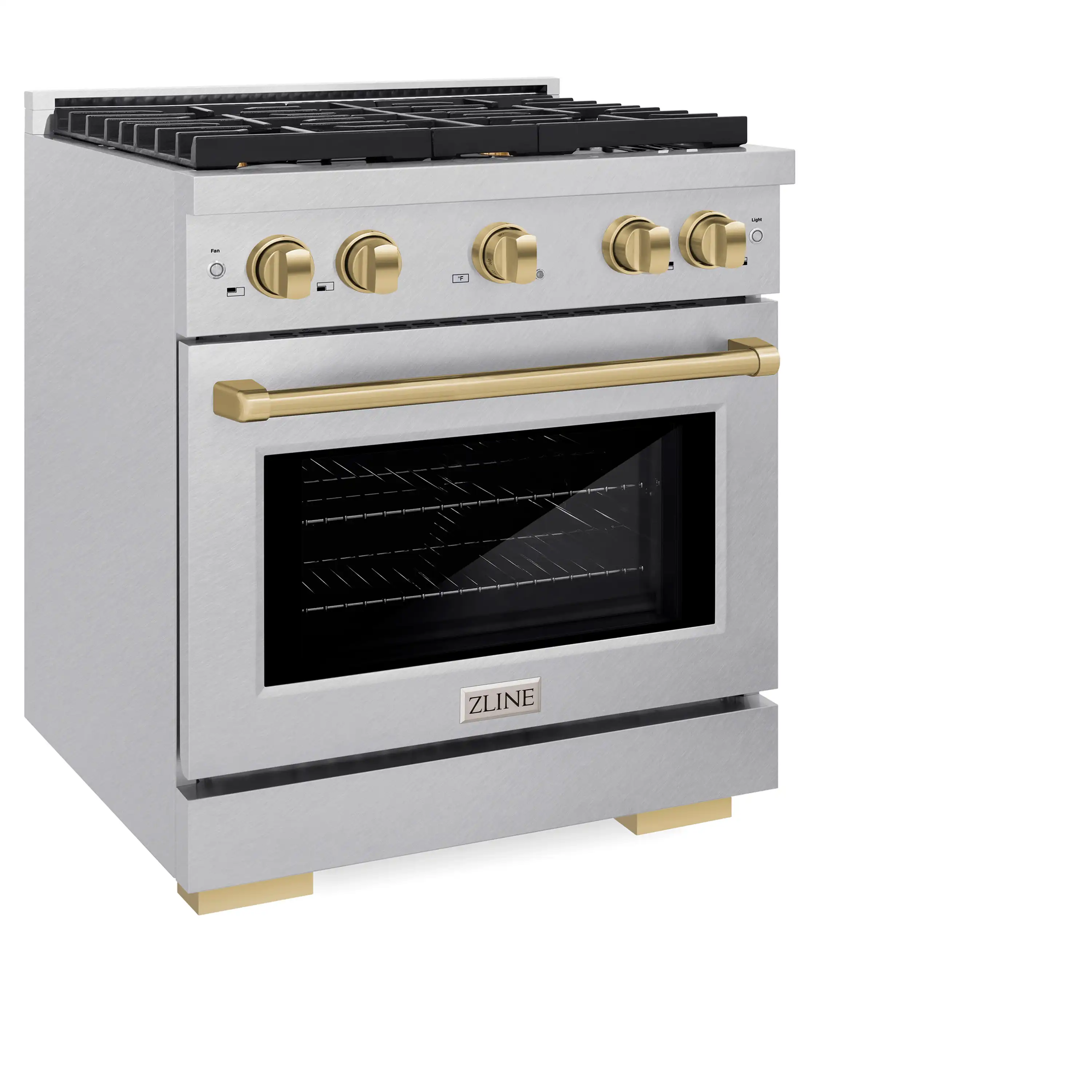 ZLINE Autograph Edition 30-Inch 4.2 cu. ft. Paramount Dual Fuel Range with 4 Burner Gas Cooktop and Electric Convection Oven in Satin Stainless Steel with Champagne Bronze Accents (SDRSZ-30-CB) - Image 2