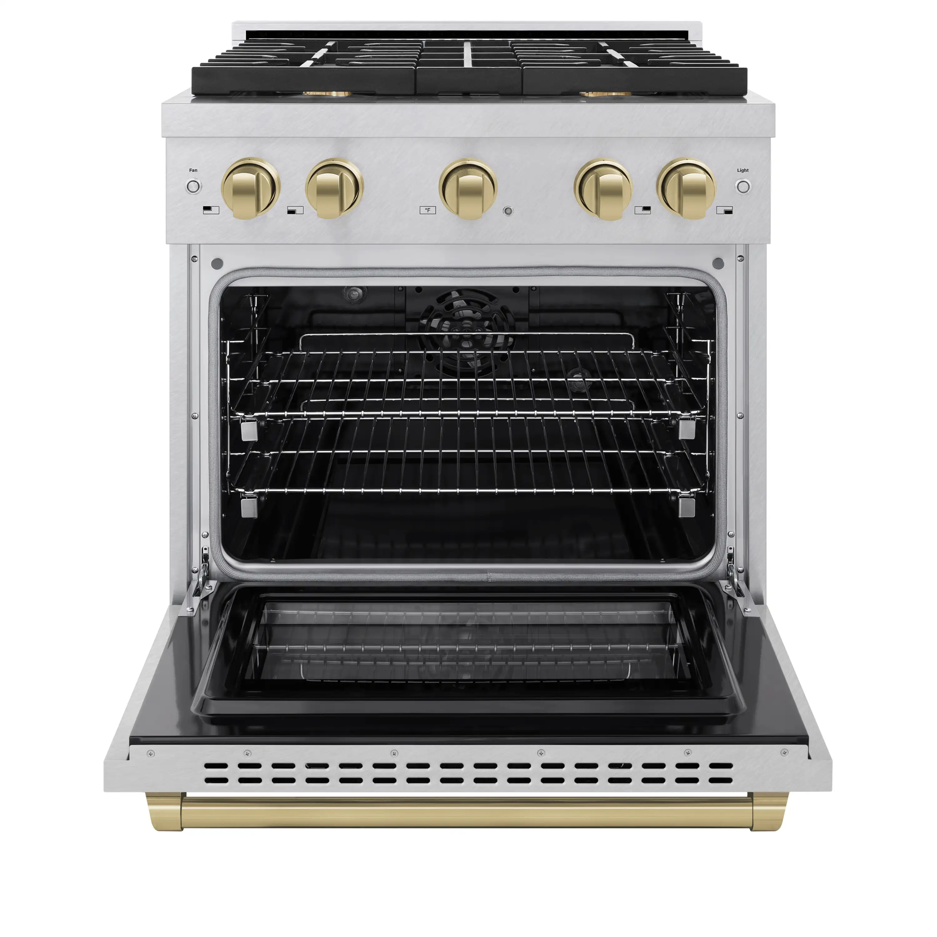 ZLINE Autograph Edition 30-Inch 4.2 cu. ft. Paramount Dual Fuel Range with 4 Burner Gas Cooktop and Electric Convection Oven in Satin Stainless Steel with Champagne Bronze Accents (SDRSZ-30-CB) - Image 3