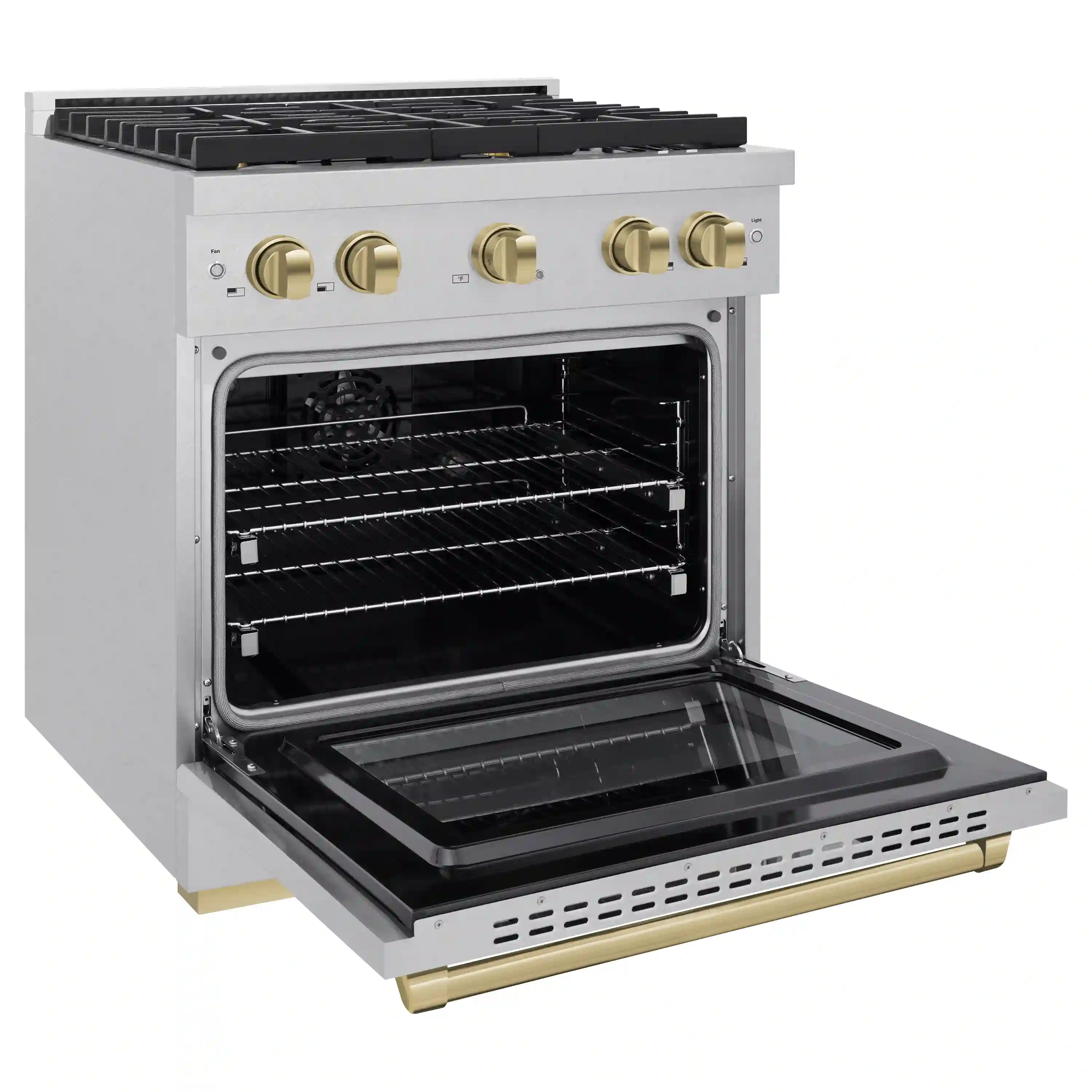 ZLINE Autograph Edition 30-Inch 4.2 cu. ft. Paramount Dual Fuel Range with 4 Burner Gas Cooktop and Electric Convection Oven in Satin Stainless Steel with Champagne Bronze Accents (SDRSZ-30-CB) - Image 4