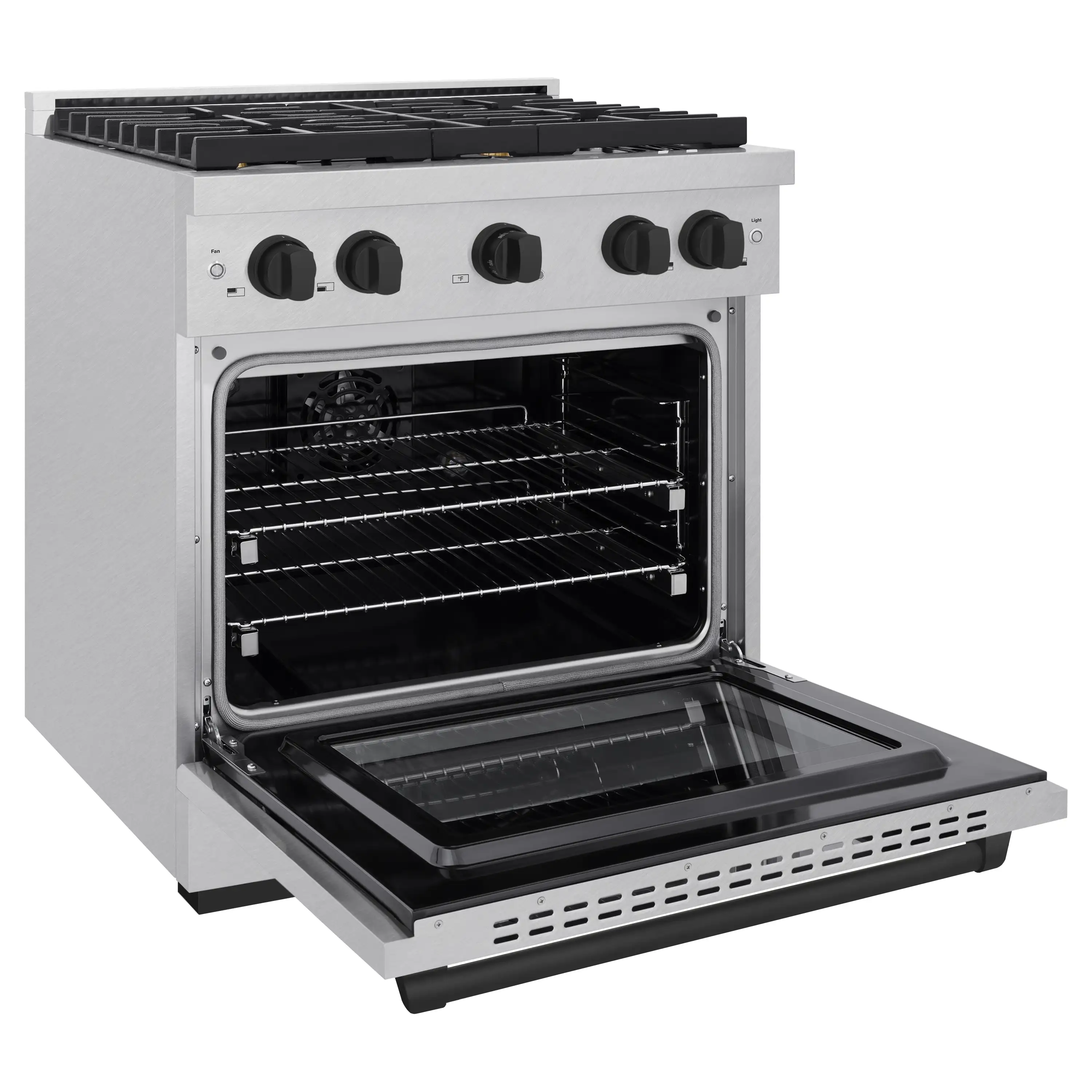 ZLINE Autograph Edition 30-Inch 4.2 cu. ft. Paramount Dual Fuel Range with 4 Burner Gas Cooktop and Electric Convection Oven in Satin Stainless Steel with Matte Black Accents (SDRSZ-30-MB) - Image 4