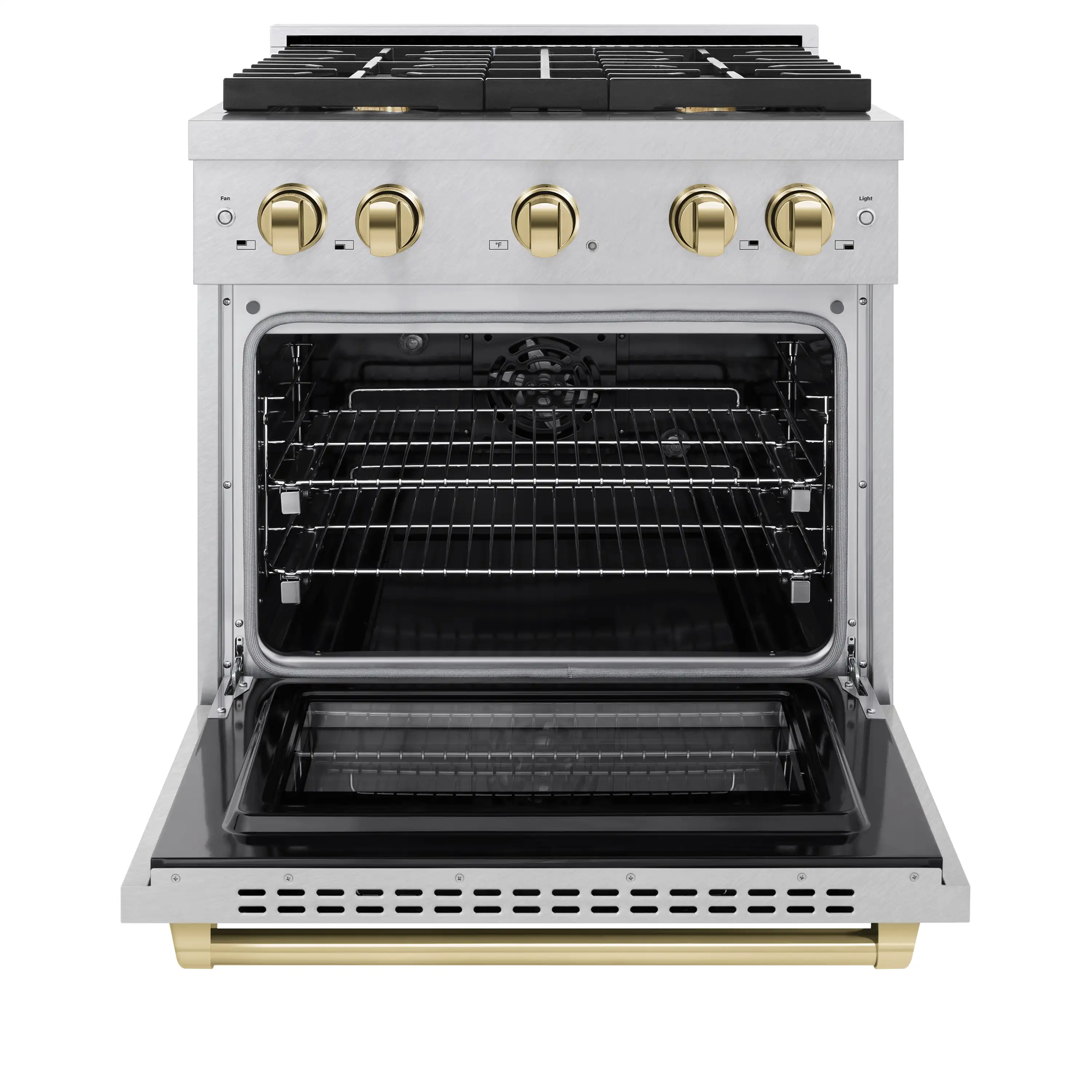 ZLINE Autograph Edition 30-Inch 4.2 cu. ft. Paramount Dual Fuel Range with 4 Burner Gas Cooktop and Electric Convection Oven in Satin Stainless Steel with Polished Gold Accents (SDRSZ-30-G) - Image 3