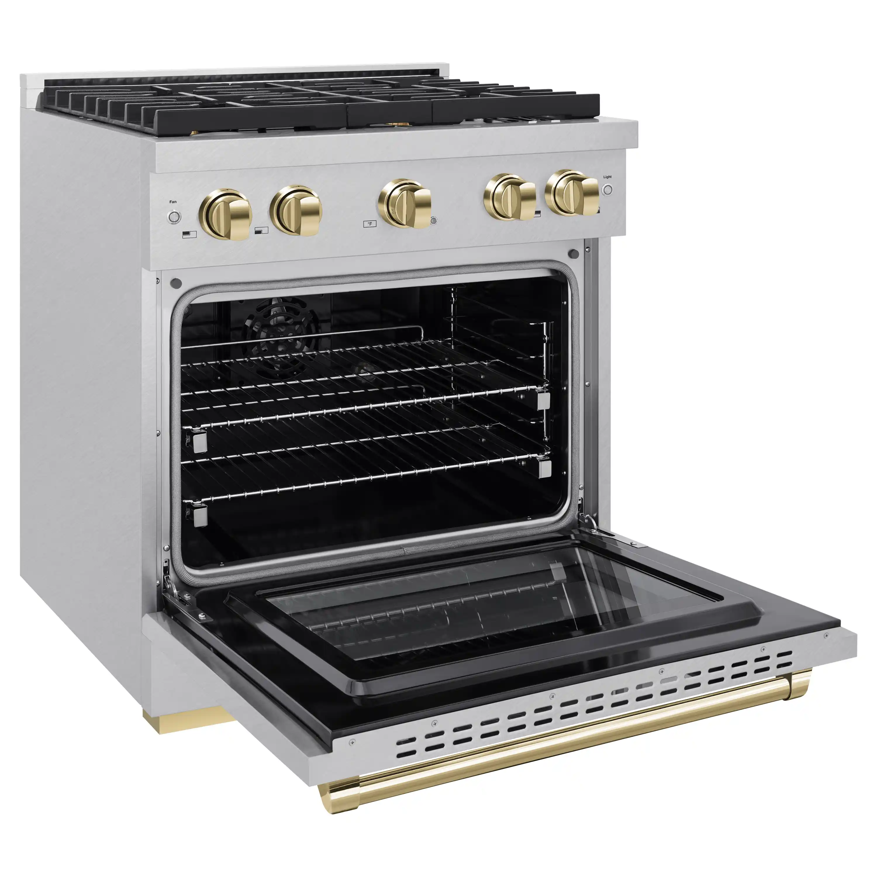 ZLINE Autograph Edition 30-Inch 4.2 cu. ft. Paramount Dual Fuel Range with 4 Burner Gas Cooktop and Electric Convection Oven in Satin Stainless Steel with Polished Gold Accents (SDRSZ-30-G) - Image 4