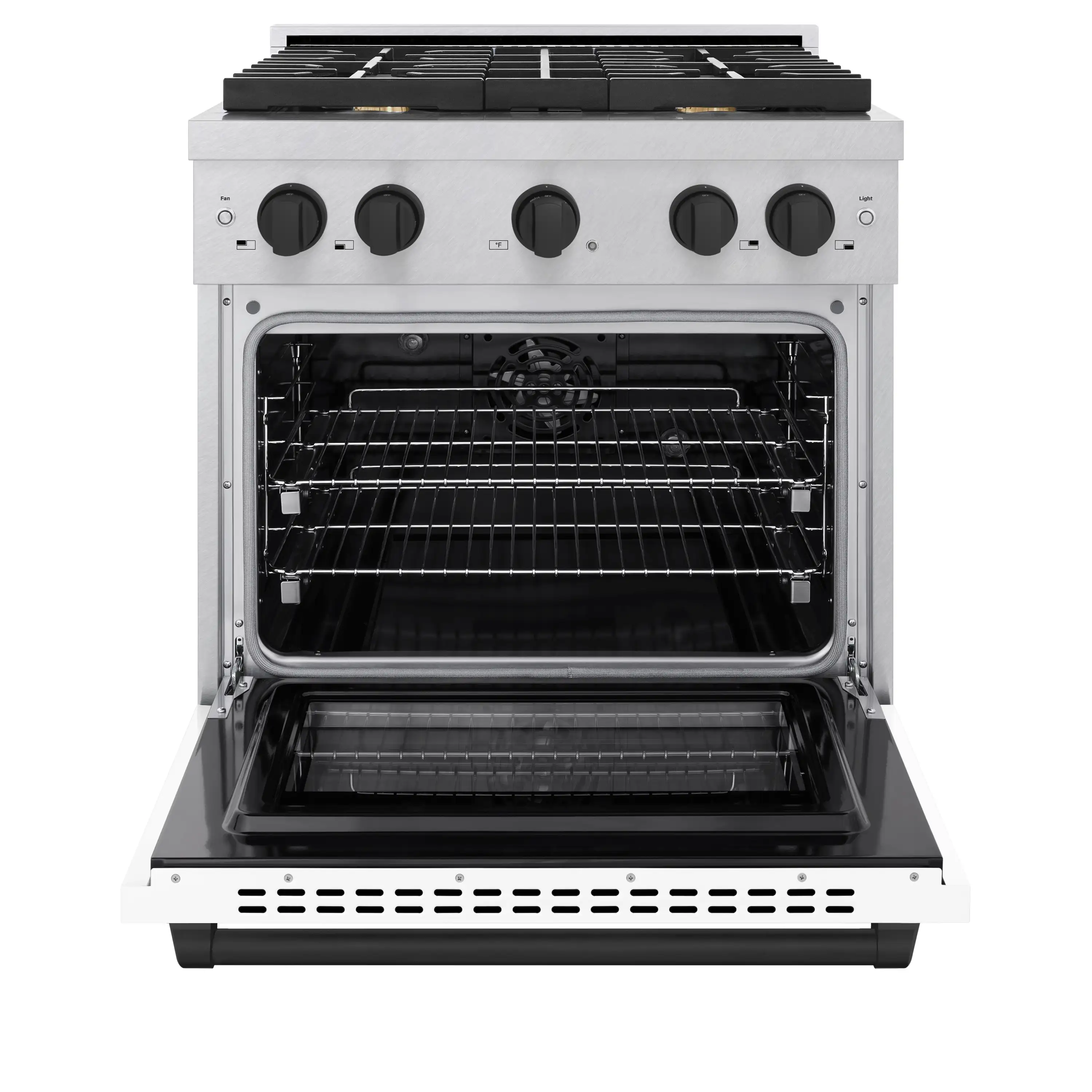 ZLINE Autograph Edition 30-Inch 4.2 cu. ft. Paramount Dual Fuel Range with 4 Burner Gas Cooktop and Electric Convection Oven in Satin Stainless Steel with White Matte Door and Matte Black Accents (SDRSZ-WM-30-MB) - Image 3