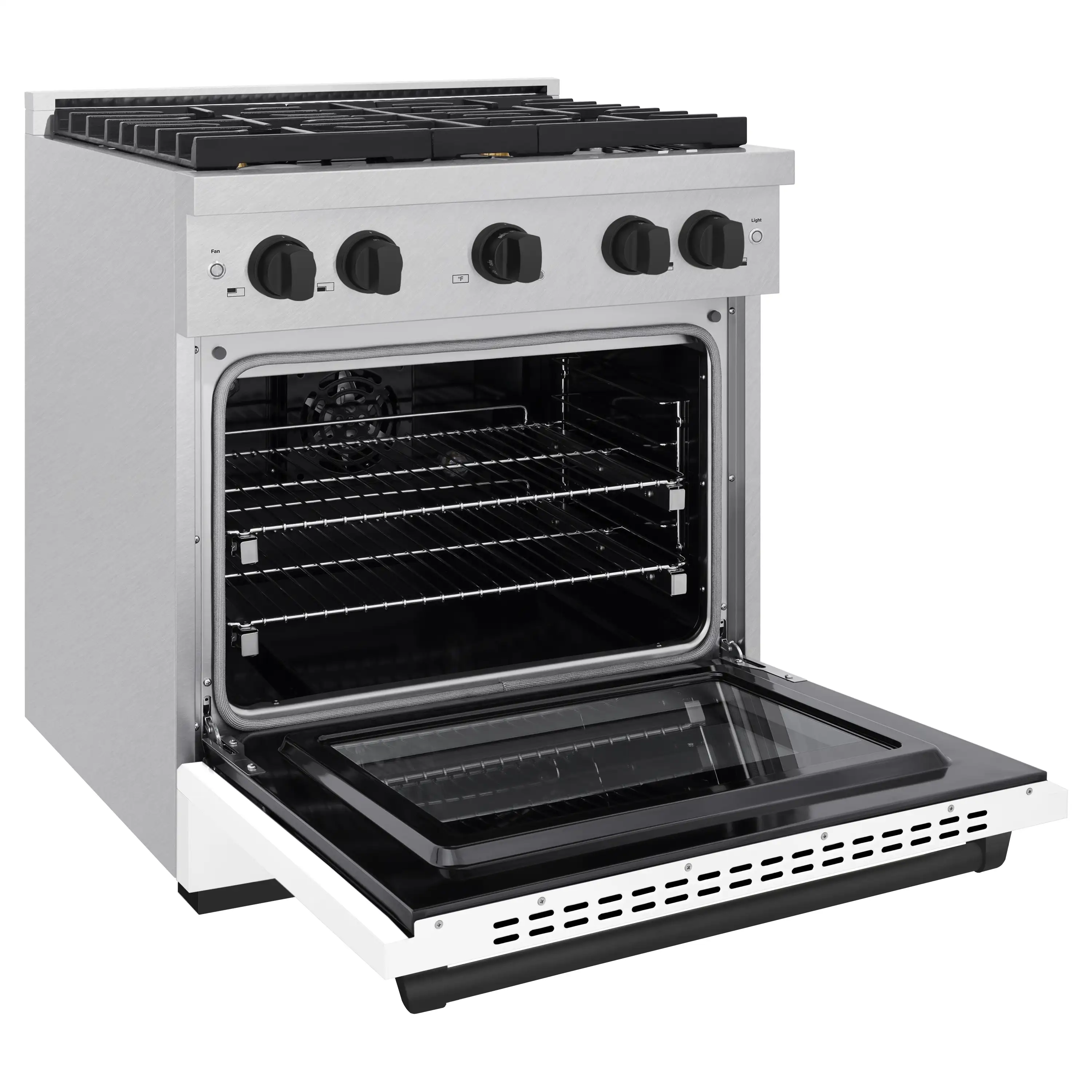 ZLINE Autograph Edition 30-Inch 4.2 cu. ft. Paramount Dual Fuel Range with 4 Burner Gas Cooktop and Electric Convection Oven in Satin Stainless Steel with White Matte Door and Matte Black Accents (SDRSZ-WM-30-MB) - Image 4