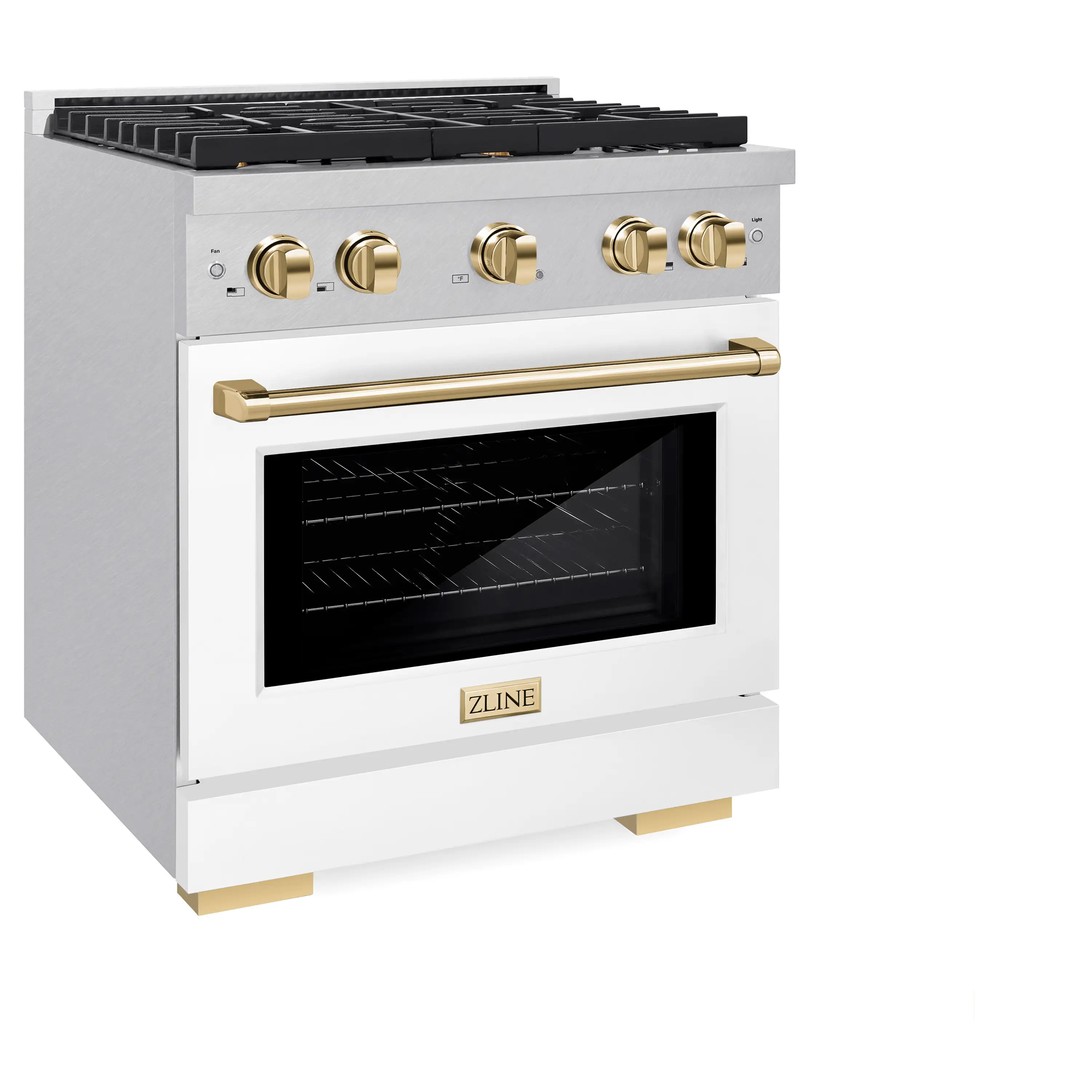 ZLINE Autograph Edition 30-Inch 4.2 cu. ft. Paramount Dual Fuel Range with 4 Burner Gas Cooktop and Electric Convection Oven in Satin Stainless Steel with White Matte Door and Polished Gold Accents (SDRSZ-WM-30-G) - Image 2