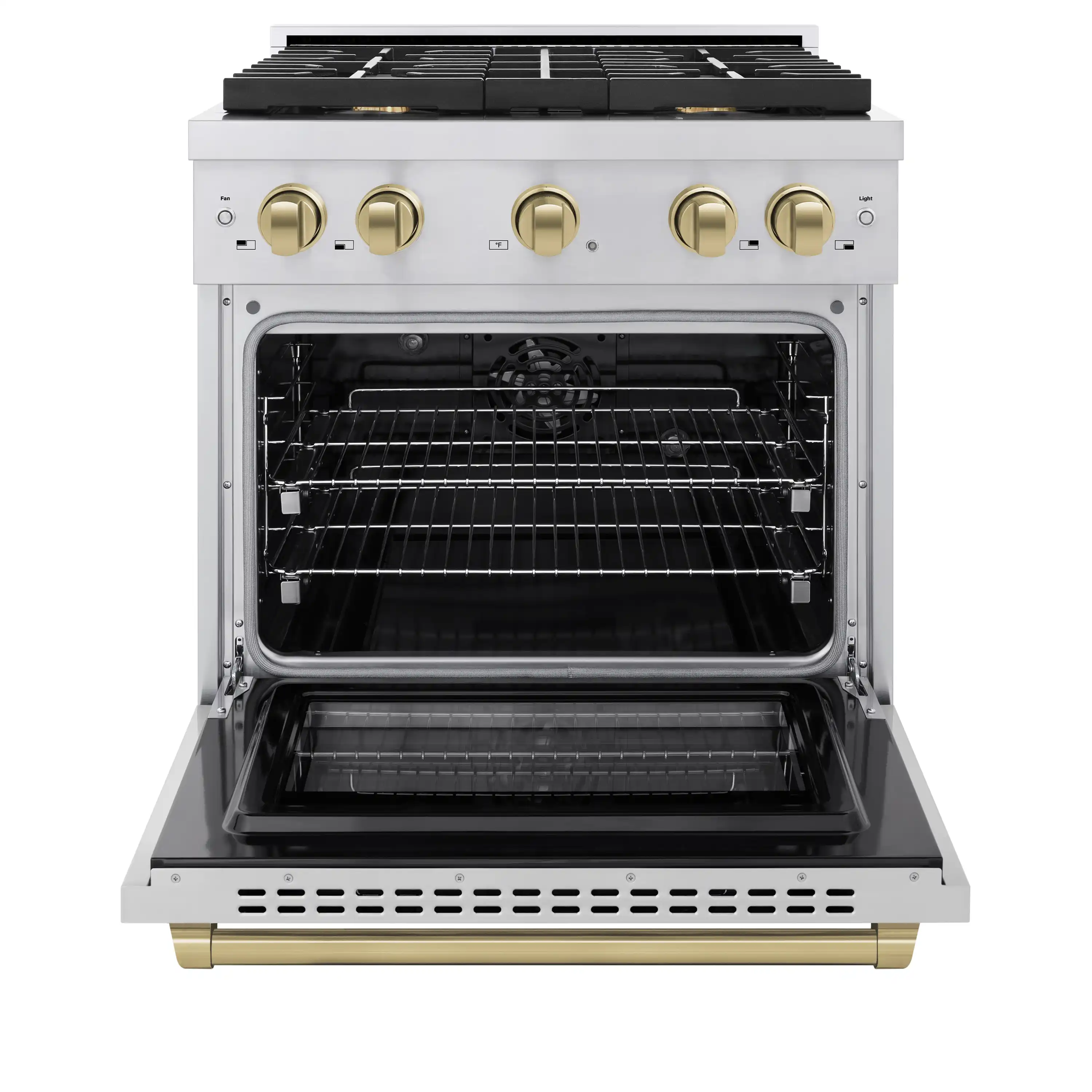 ZLINE Autograph Edition 30-Inch 4.2 cu. ft. Paramount Dual Fuel Range with 4 Burner Gas Cooktop and Electric Convection Oven in Stainless Steel with Champagne Bronze Accents (SDRZ-30-CB) - Image 3
