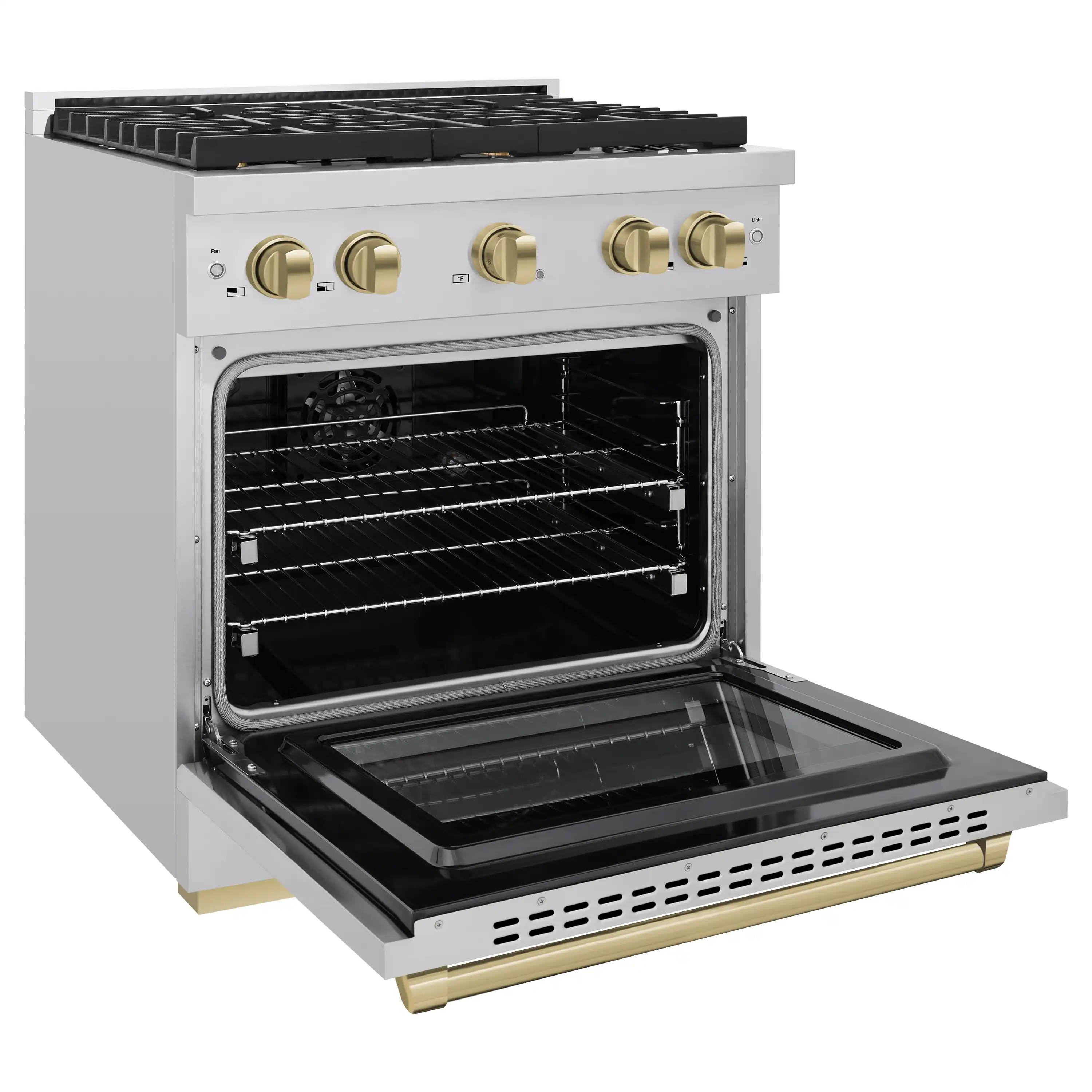 ZLINE Autograph Edition 30-Inch 4.2 cu. ft. Paramount Dual Fuel Range with 4 Burner Gas Cooktop and Electric Convection Oven in Stainless Steel with Champagne Bronze Accents (SDRZ-30-CB) - Image 4