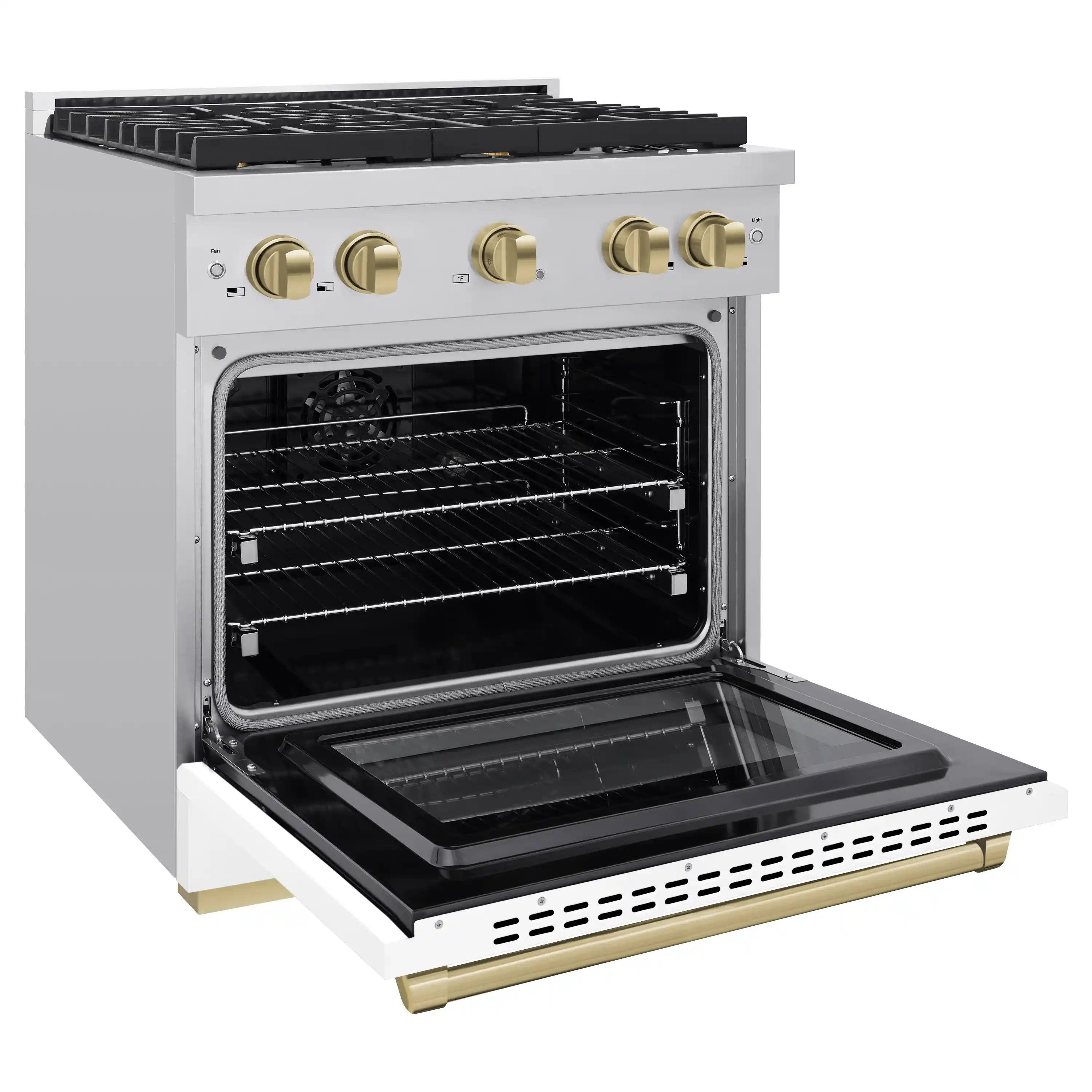 ZLINE Autograph Edition 30-Inch 4.2 cu. ft. Paramount Dual Fuel Range with 4 Burner Gas Cooktop and Electric Convection Oven in Stainless Steel with White Matte Door and Champagne Bronze Accents (SDRZ-WM-30-CB) - Image 3