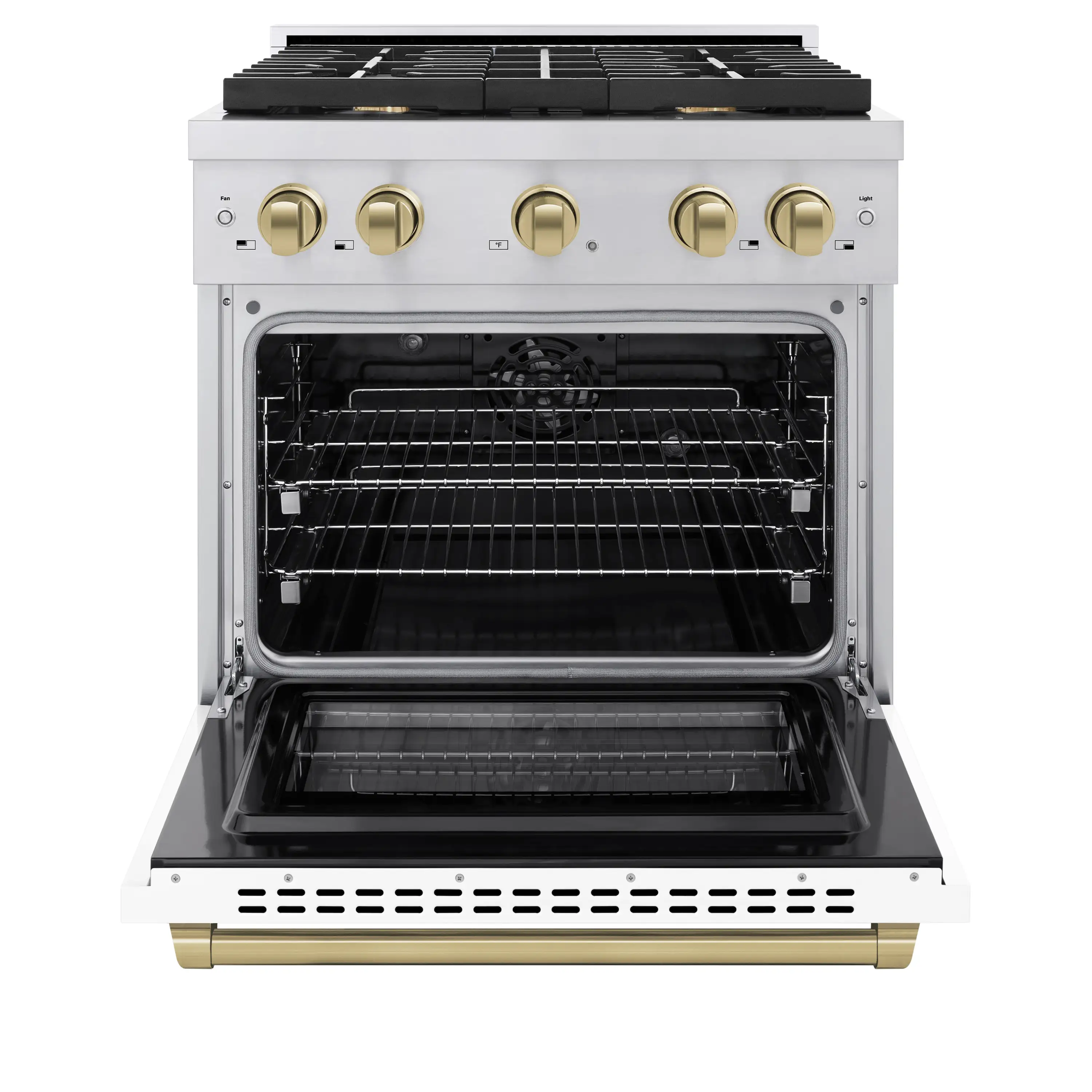 ZLINE Autograph Edition 30-Inch 4.2 cu. ft. Paramount Dual Fuel Range with 4 Burner Gas Cooktop and Electric Convection Oven in Stainless Steel with White Matte Door and Champagne Bronze Accents (SDRZ-WM-30-CB) - Image 4