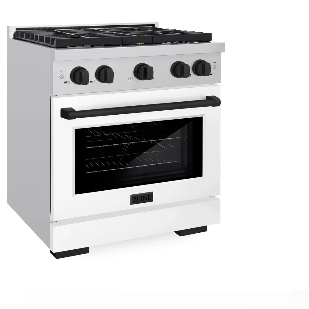 ZLINE Autograph Edition 30-Inch 4.2 cu. ft. Paramount Dual Fuel Range with 4 Burner Gas Cooktop and Electric Convection Oven in Stainless Steel with White Matte Door and Matte Black Accents (SDRZ-WM-30-MB) - Image 2
