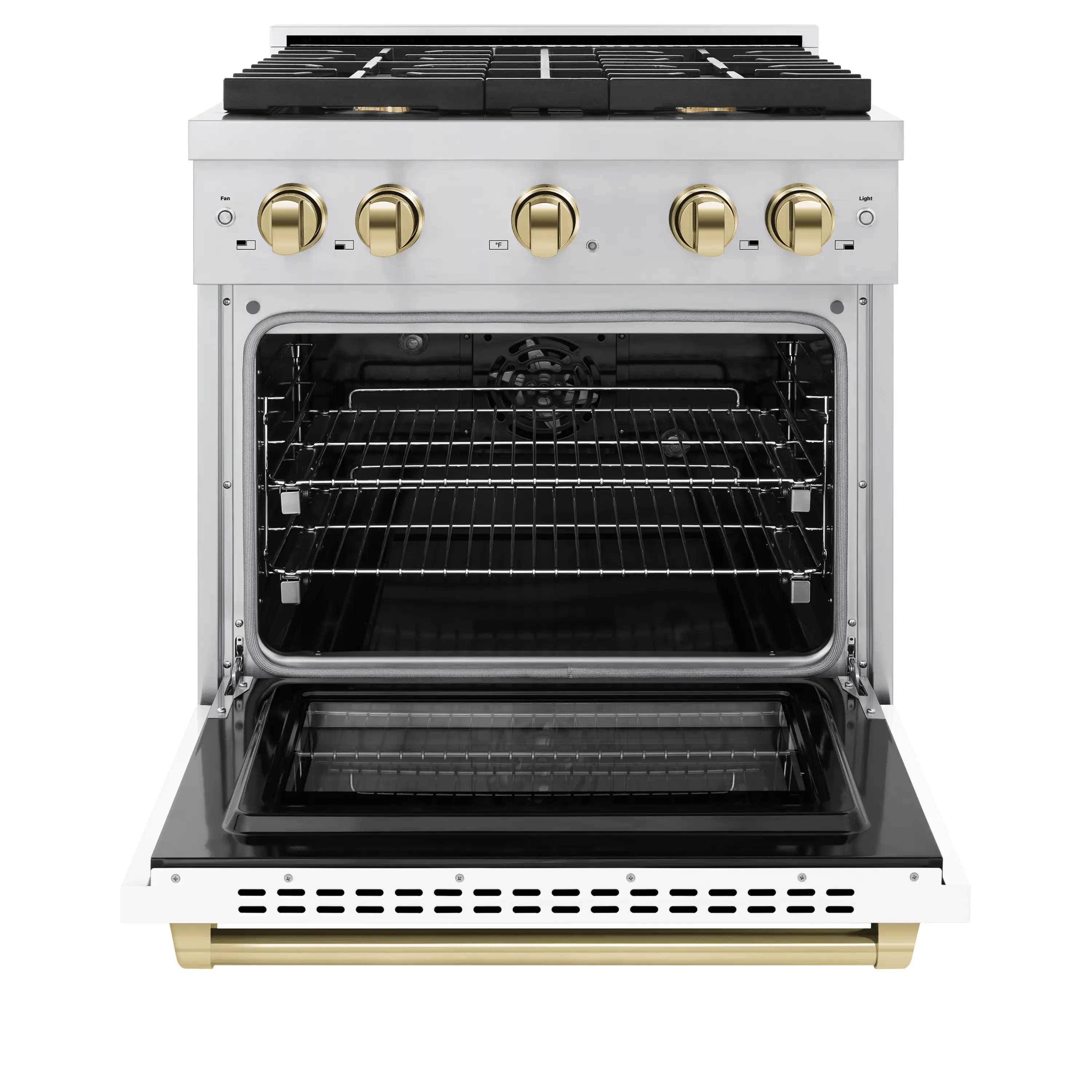 ZLINE Autograph Edition 30-Inch 4.2 cu. ft. Paramount Dual Fuel Range with 4 Burner Gas Cooktop and Electric Convection Oven in Stainless Steel with White Matte Door and Polished Gold Accents (SDRZ-WM-30-G) - Image 3