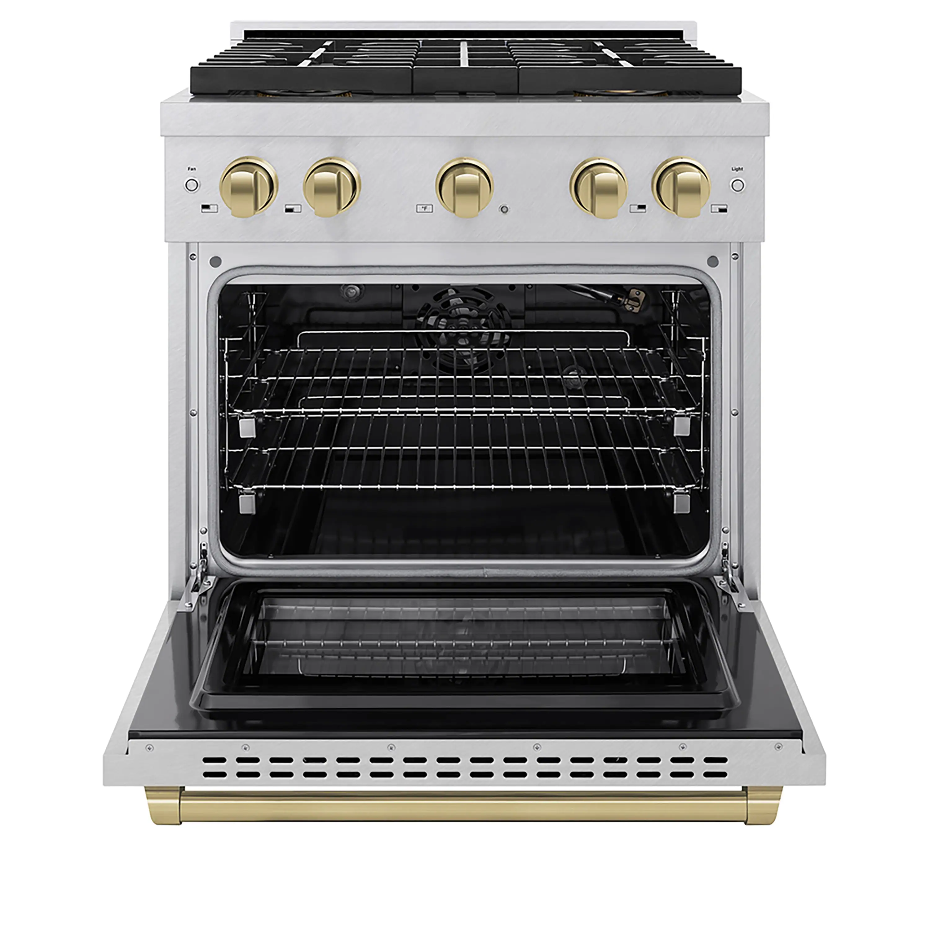 ZLINE Autograph Edition 30-Inch 4.2 cu. ft. Paramount Gas Range with 4 Burner DuoPro™ Cooktop and Convection Gas Oven in Satin Stainless Steel and Champagne Bronze Accents (PSGRSZ-30-CB) - Image 2