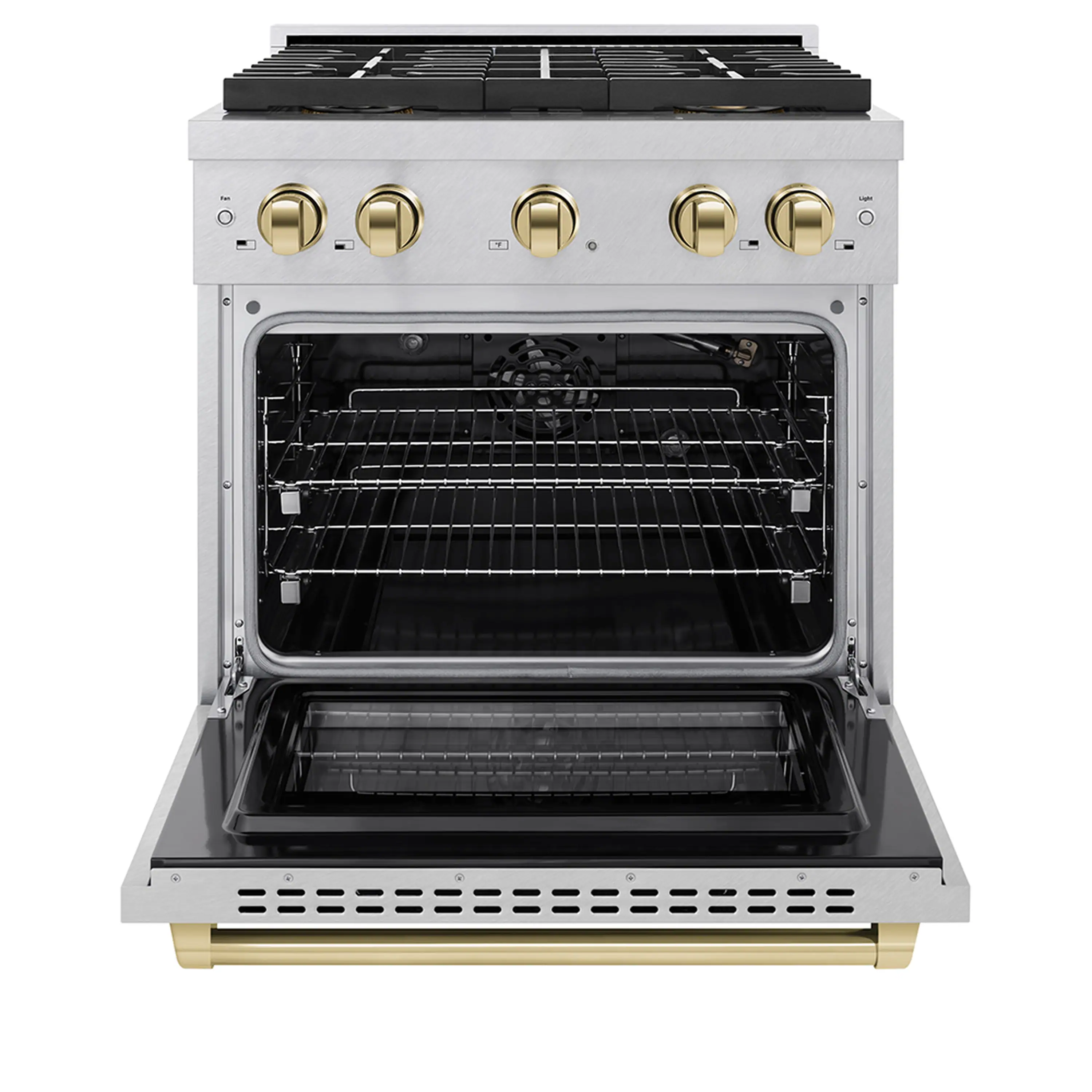 ZLINE Autograph Edition 30-Inch 4.2 cu. ft. Paramount Gas Range with 4 Burner DuoPro™ Cooktop and Convection Gas Oven in Satin Stainless Steel and Polished Gold Accents (PSGRSZ-30-G) - Image 2