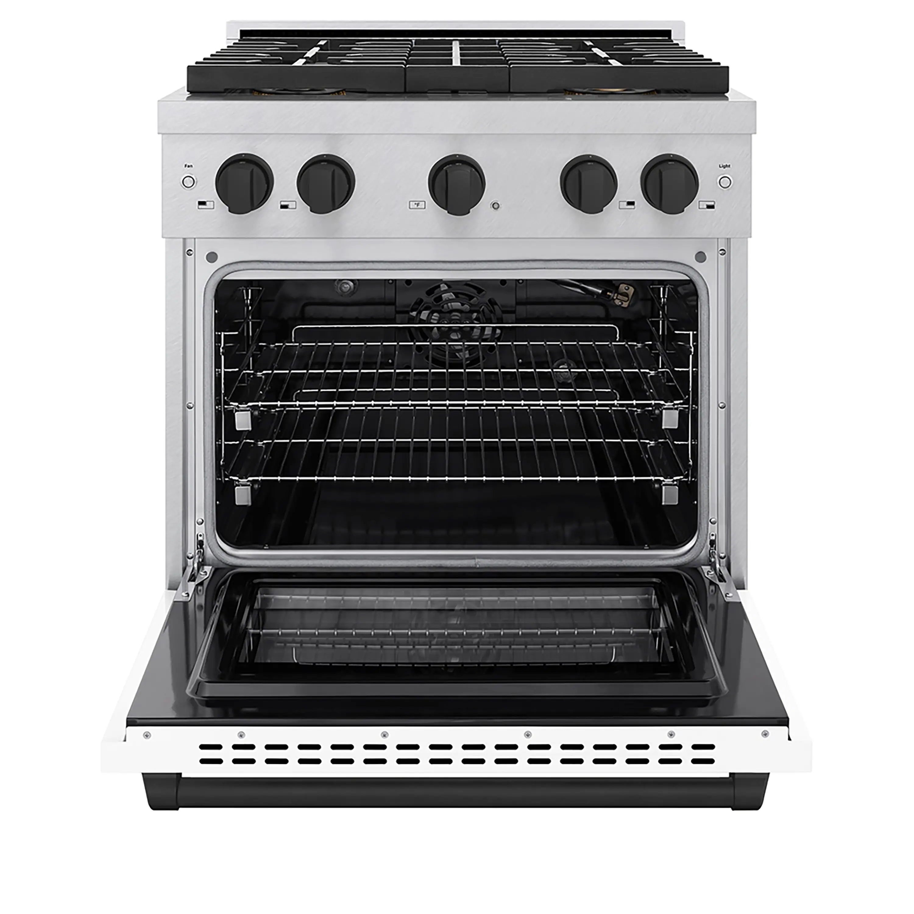 ZLINE Autograph Edition 30-Inch 4.2 cu. ft. Paramount Gas Range with 4 Burner DuoPro™ Cooktop and Convection Gas Oven in Satin Stainless Steel with White Matte Door and Matte Black Accents (PSGRSZ-WM-30-MB) - Image 2