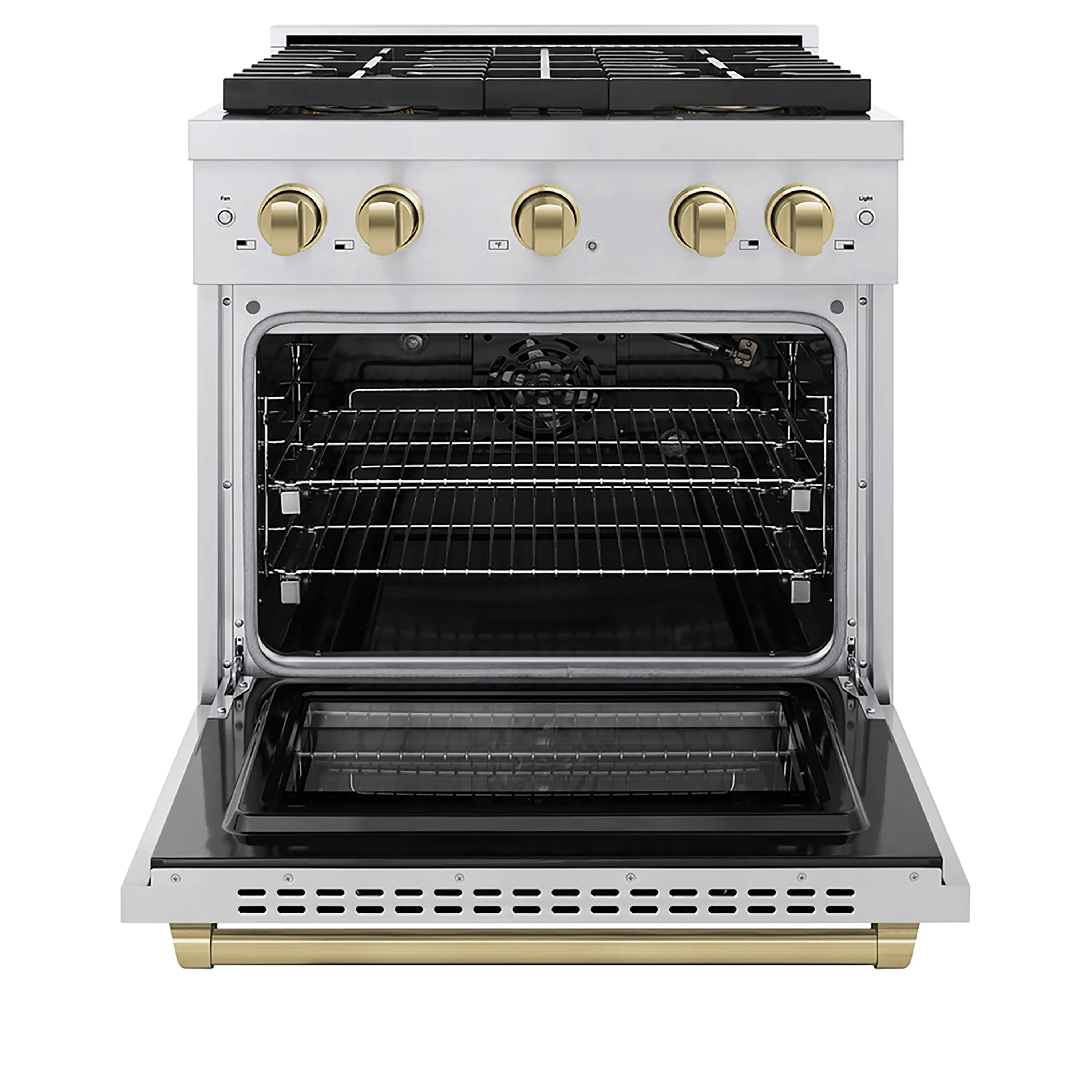 ZLINE Autograph Edition 30-Inch 4.2 cu. ft. Paramount Gas Range with 4 Burner DuoPro™ Cooktop and Convection Gas Oven in Stainless Steel with Champagne Bronze Accents (PSGRZ-30-CB) - Image 2