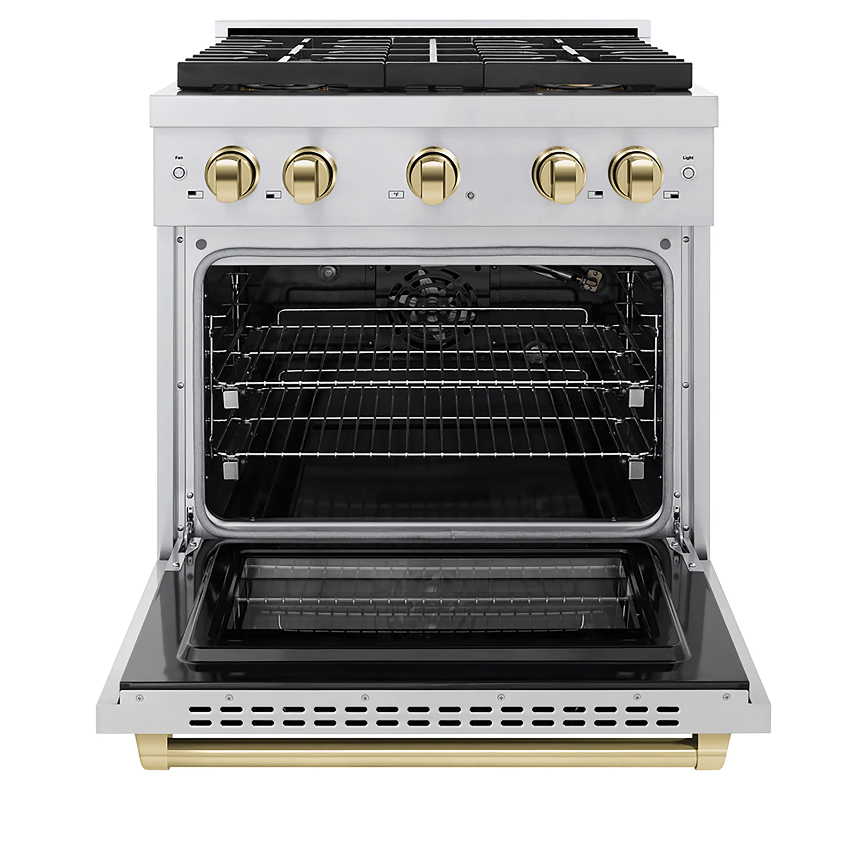 ZLINE Autograph Edition 30-Inch 4.2 cu. ft. Paramount Gas Range with 4 Burner DuoPro™ Cooktop and Convection Gas Oven in Stainless Steel with Polished Gold Accents (PSGRZ-30-G) - Image 2