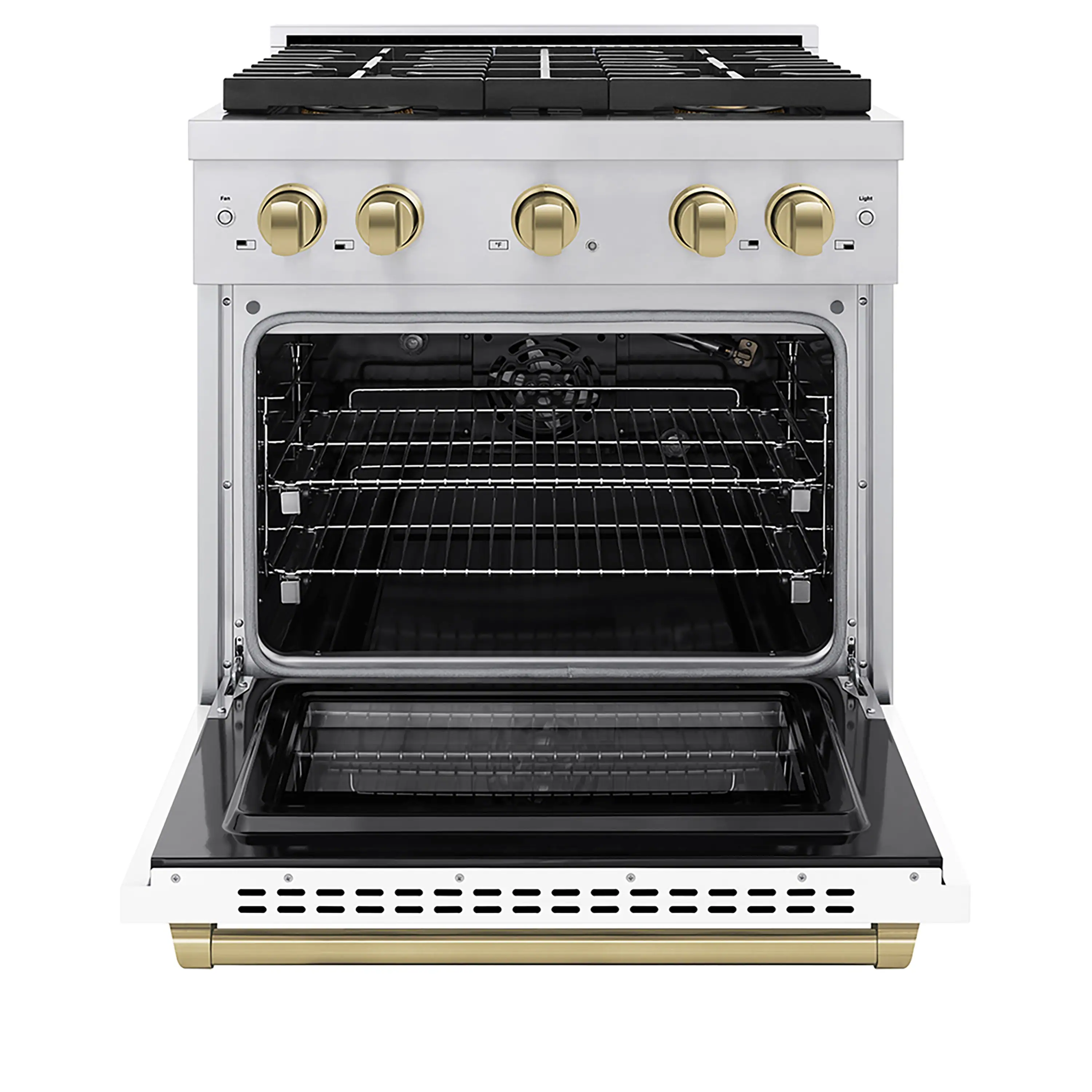 ZLINE Autograph Edition 30-Inch 4.2 cu. ft. Paramount Gas Range with 4 Burner DuoPro™ Cooktop and Convection Gas Oven in Stainless Steel with White Matte Door and Champagne Bronze Accents (PSGRZ-WM-30-CB) - Image 2