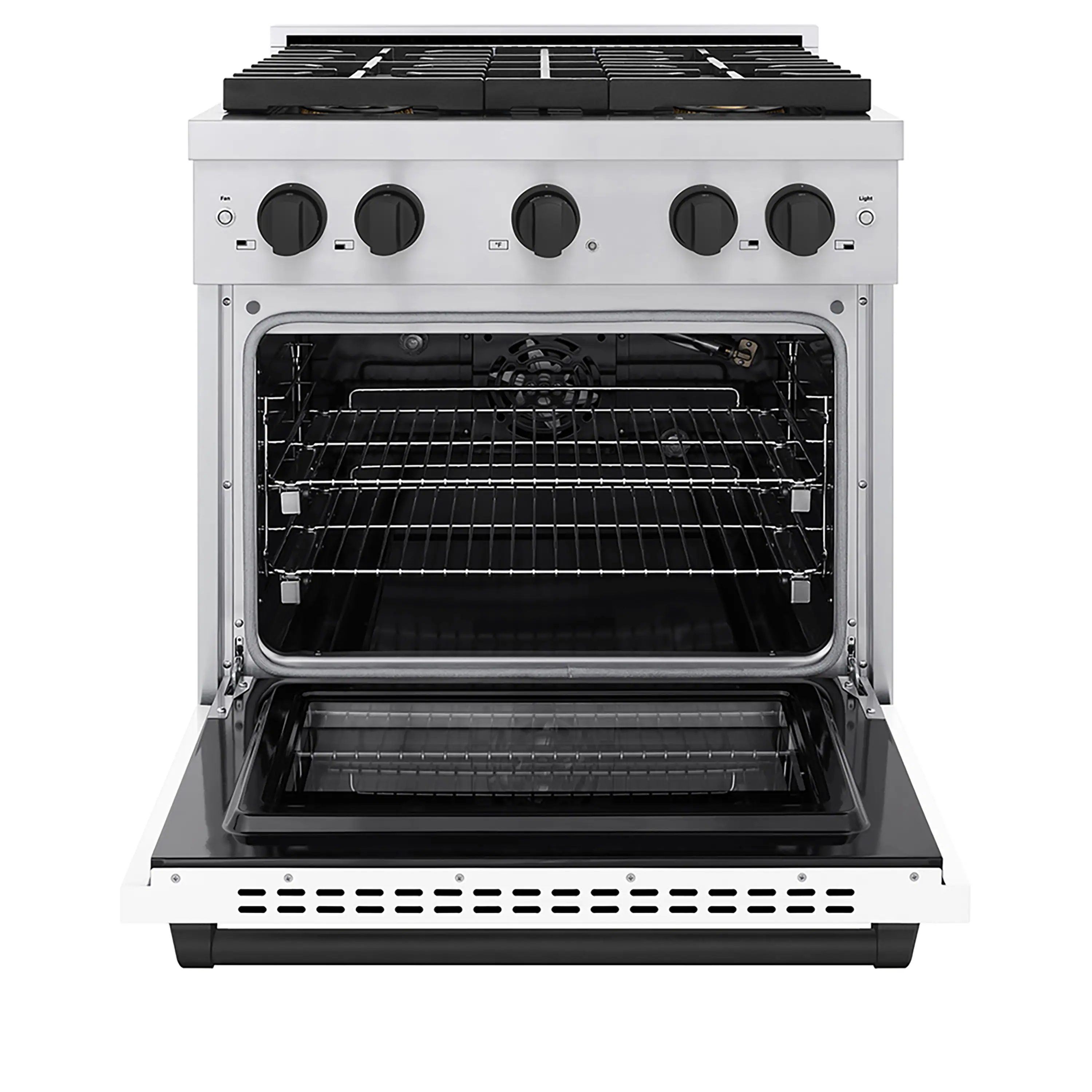 ZLINE Autograph Edition 30-Inch 4.2 cu. ft. Paramount Gas Range with 4 Burner DuoPro™ Cooktop and Convection Gas Oven in Stainless Steel with White Matte Door and Matte Black Accents (PSGRZ-WM-30-MB) - Image 2