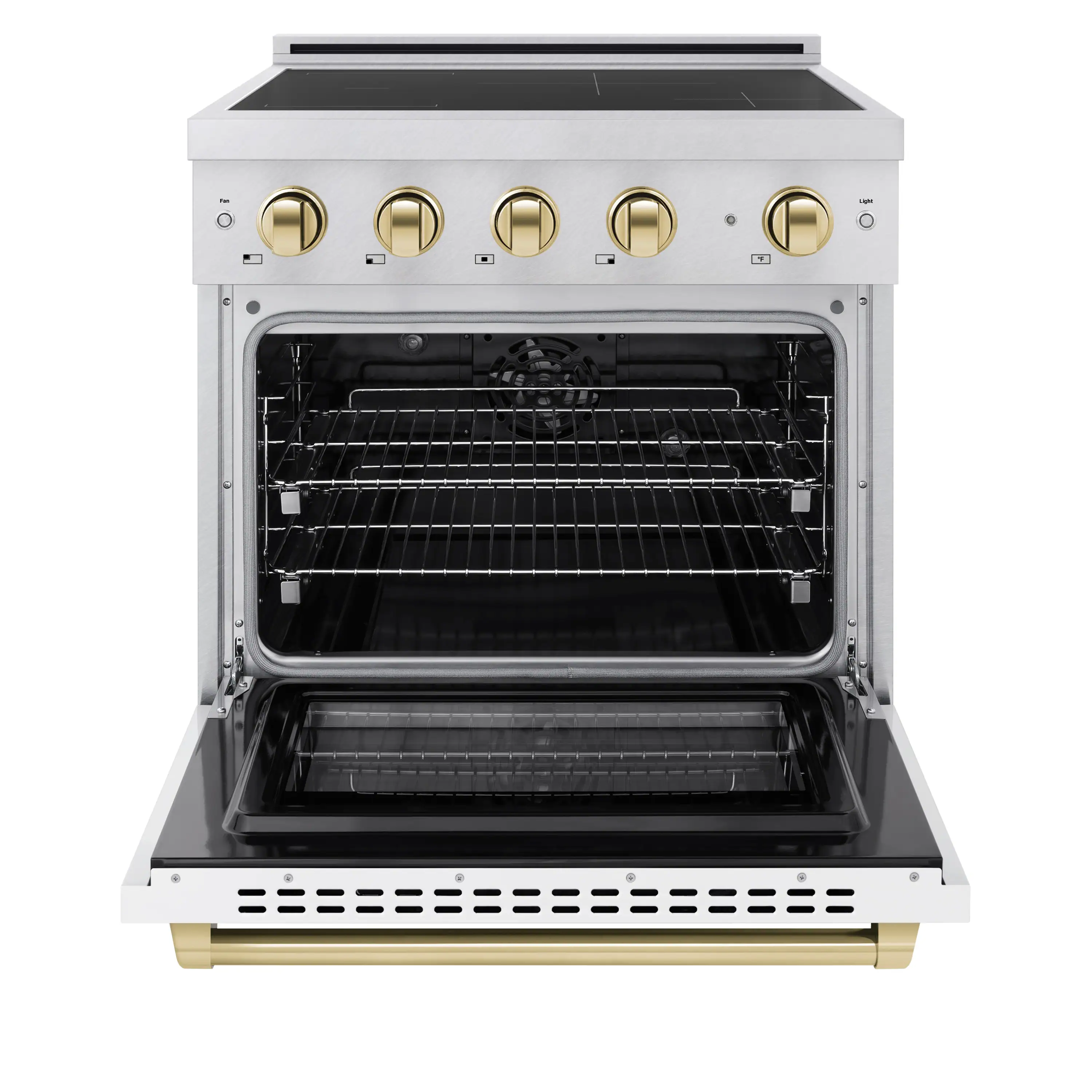 ZLINE Autograph Edition 30-Inch 4.2 Cu. Ft. Paramount Induction Range with 4 Element Cooktop and Electric Convection Oven in Stainless Steel with White Matte Door and Polished Gold Accents (SINRZ-WM-30-G) - Image 3