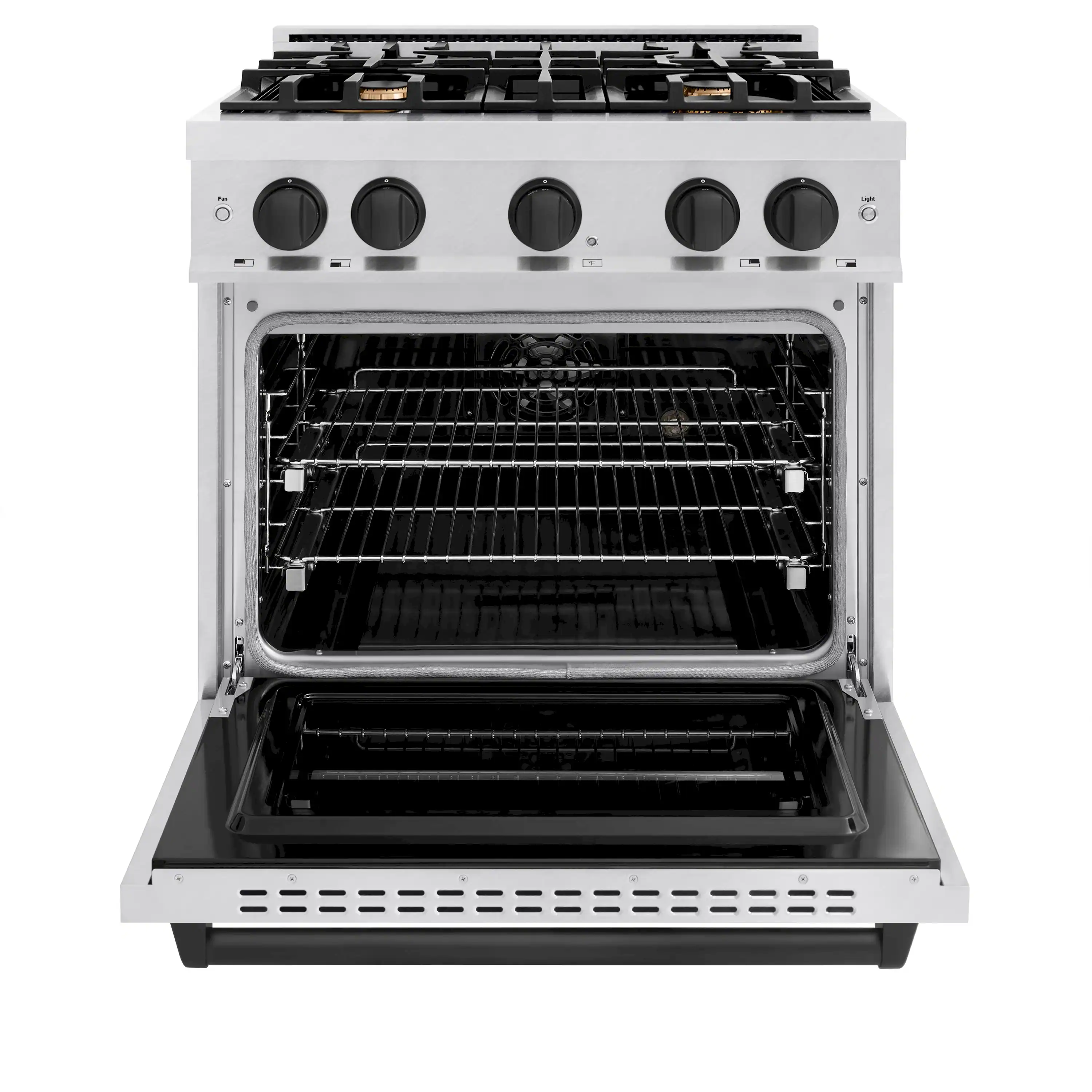 ZLINE Autograph Edition 30-Inch Classic Series Dual Fuel Range with 4 Gas Burner Cooktop and 4.2 Cu. Ft. Electric Convection Oven in Satin Stainless Steel with Matte Black Accents (CDRSZ-30-MB) - Image 3