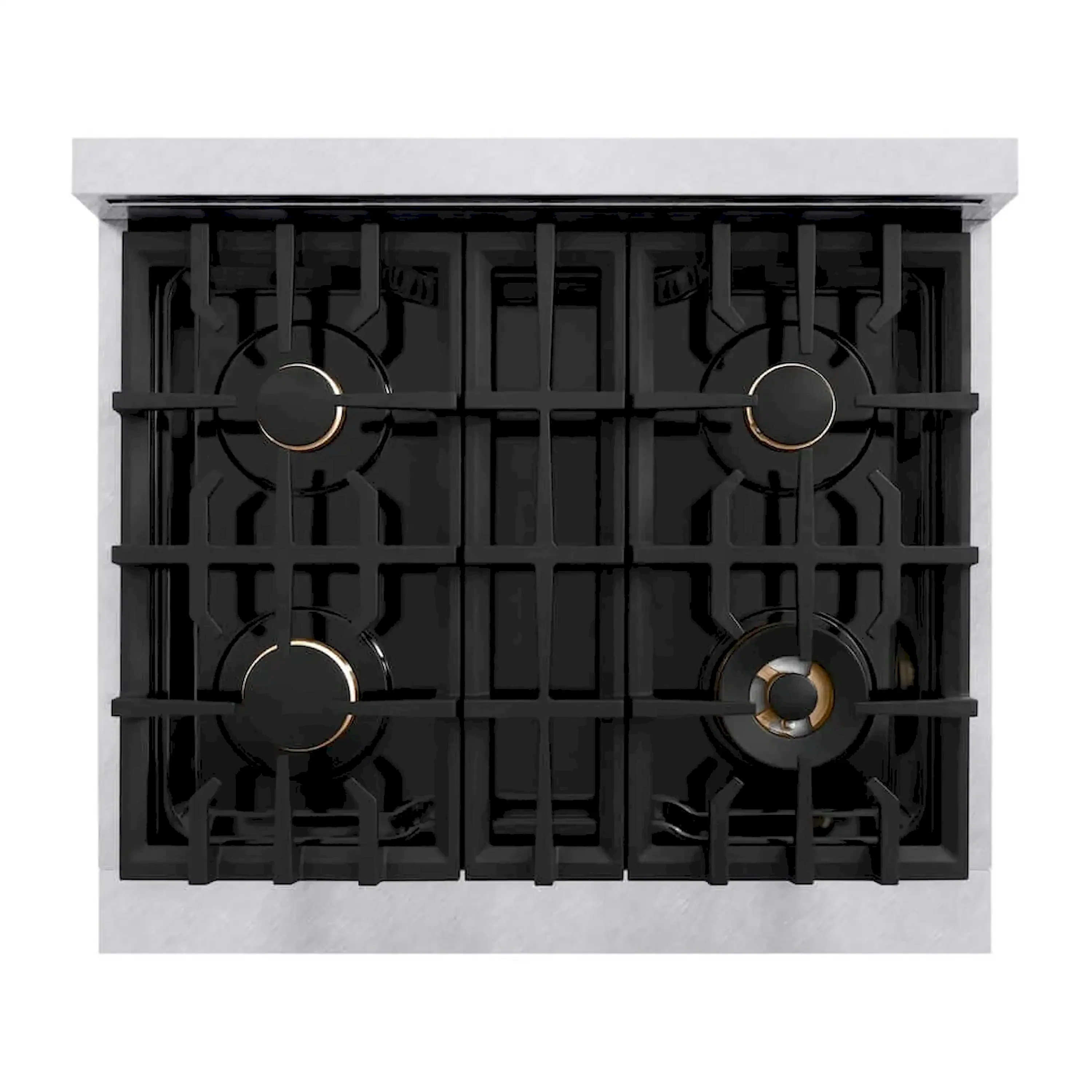 ZLINE Autograph Edition 30-Inch Classic Series Dual Fuel Range with 4 Gas Burner Cooktop and 4.2 Cu. Ft. Electric Convection Oven in Satin Stainless Steel with White Matte Door and Champagne Bronze Accents (CDRSZ-WM-30-CB) - Image 5