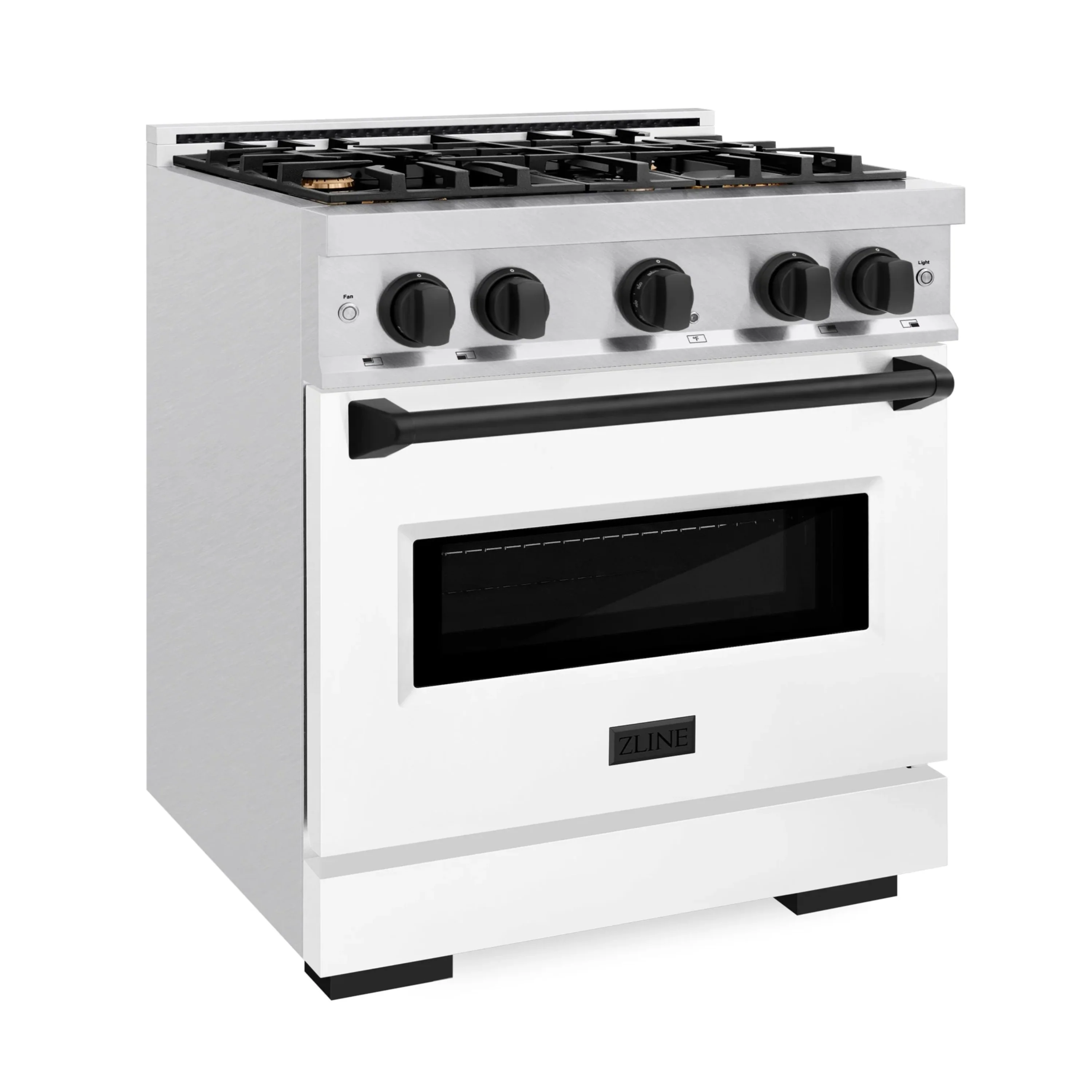 ZLINE Autograph Edition 30-Inch Classic Series Dual Fuel Range with 4 Gas Burner Cooktop and 4.2 Cu. Ft. Electric Convection Oven in Satin Stainless Steel with White Matte Door and Matte Black Accents (CDRSZ-WM-30-MB) - Image 2