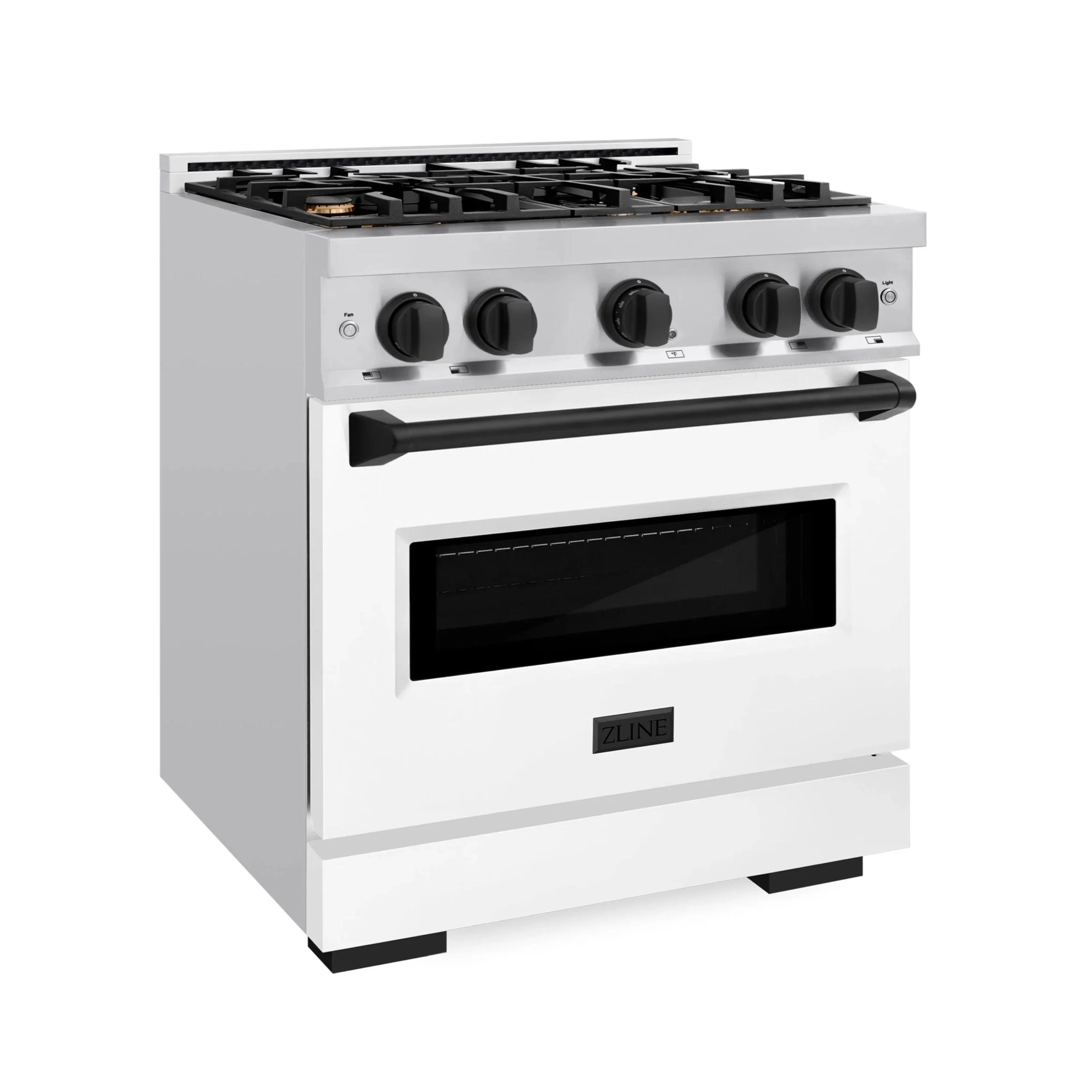ZLINE Autograph Edition 30-Inch Classic Series Dual Fuel Range with 4 Gas Burner Cooktop and 4.2 Cu. Ft. Electric Convection Oven in Stainless Steel with White Matte Door and Matte Black Accents (CDRZ-WM-30-MB) - Image 2