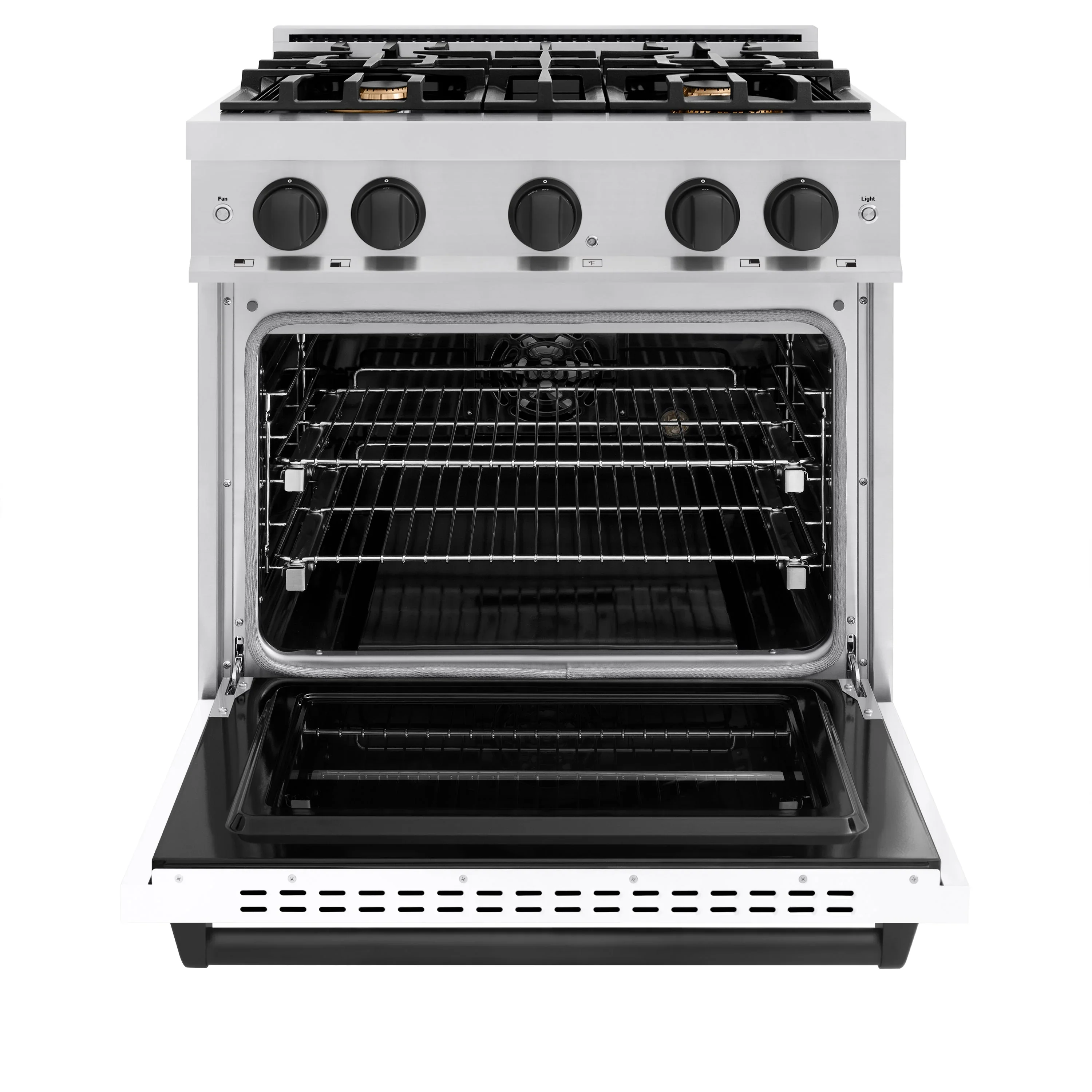 ZLINE Autograph Edition 30-Inch Classic Series Dual Fuel Range with 4 Gas Burner Cooktop and 4.2 Cu. Ft. Electric Convection Oven in Stainless Steel with White Matte Door and Matte Black Accents (CDRZ-WM-30-MB) - Image 3