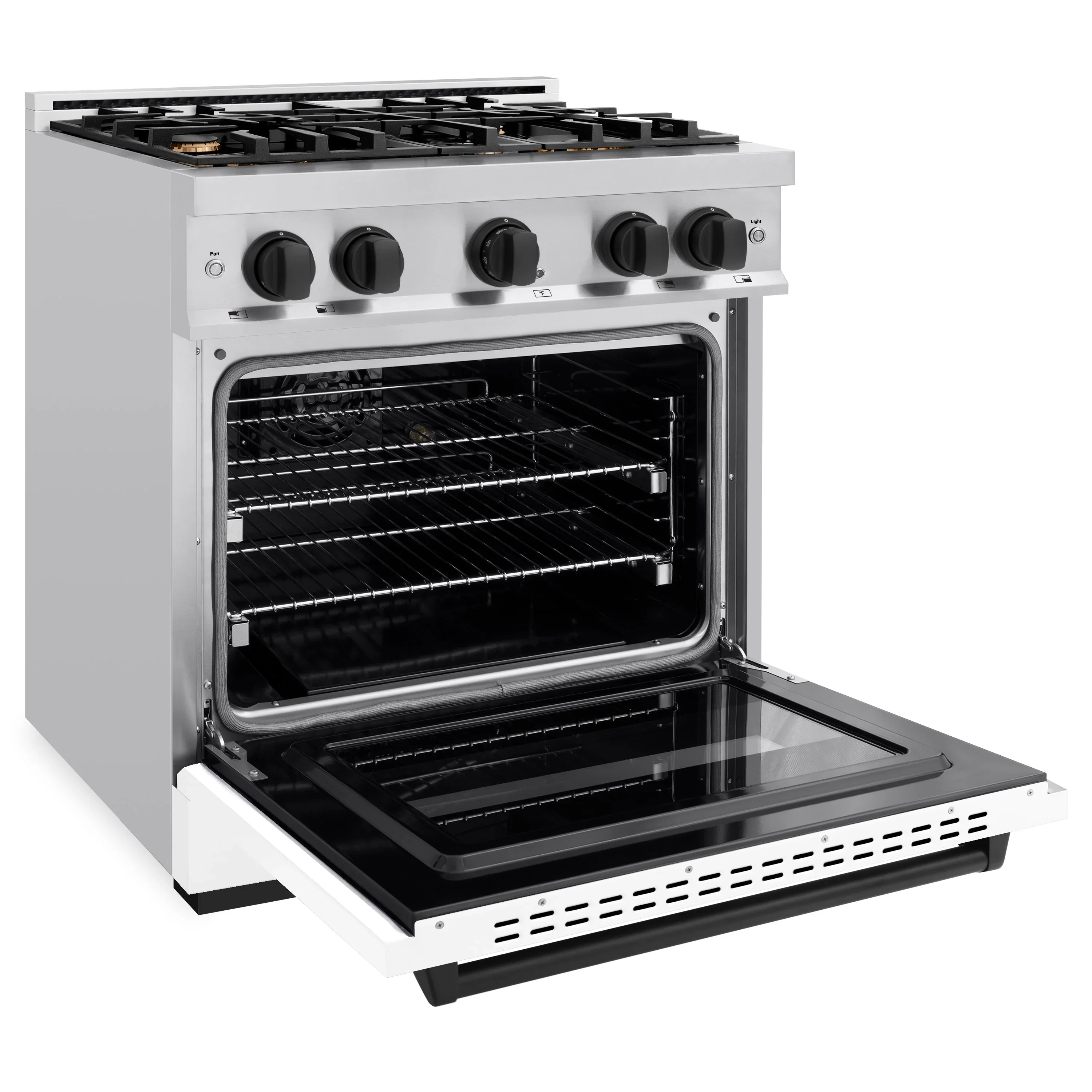 ZLINE Autograph Edition 30-Inch Classic Series Dual Fuel Range with 4 Gas Burner Cooktop and 4.2 Cu. Ft. Electric Convection Oven in Stainless Steel with White Matte Door and Matte Black Accents (CDRZ-WM-30-MB) - Image 4