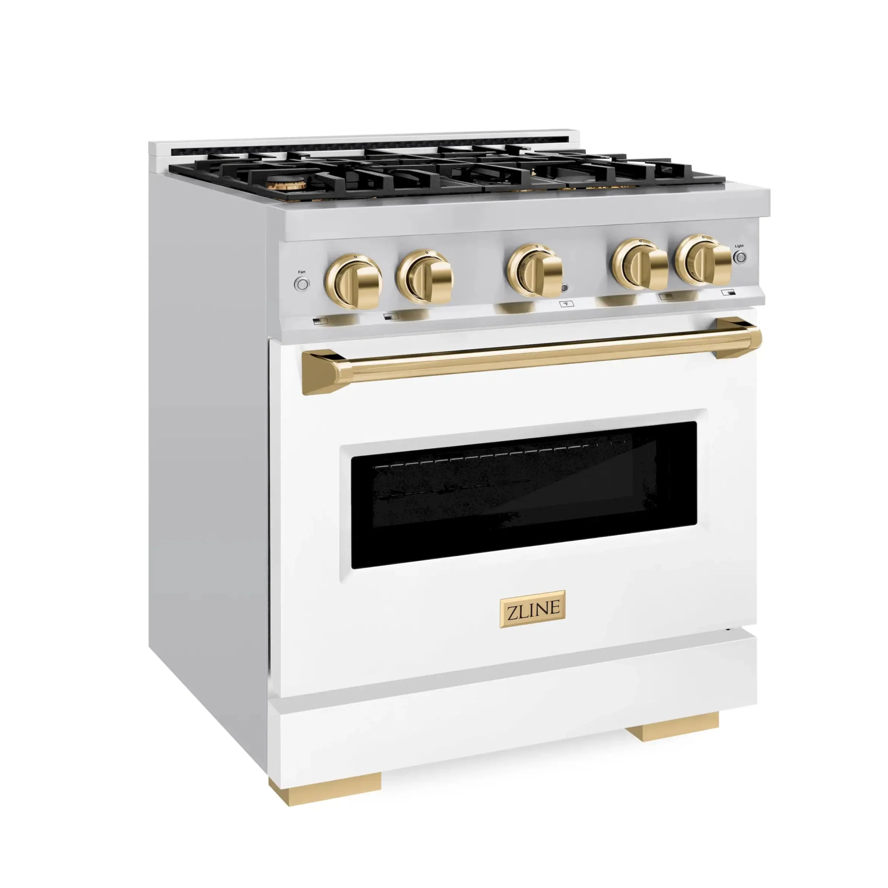 ZLINE Autograph Edition 30-Inch Classic Series Dual Fuel Range with 4 Gas Burner Cooktop and 4.2 Cu. Ft. Electric Convection Oven in Stainless Steel with White Matte Door and Polished Gold Accents (CDRZ-WM-30-G) - Image 3