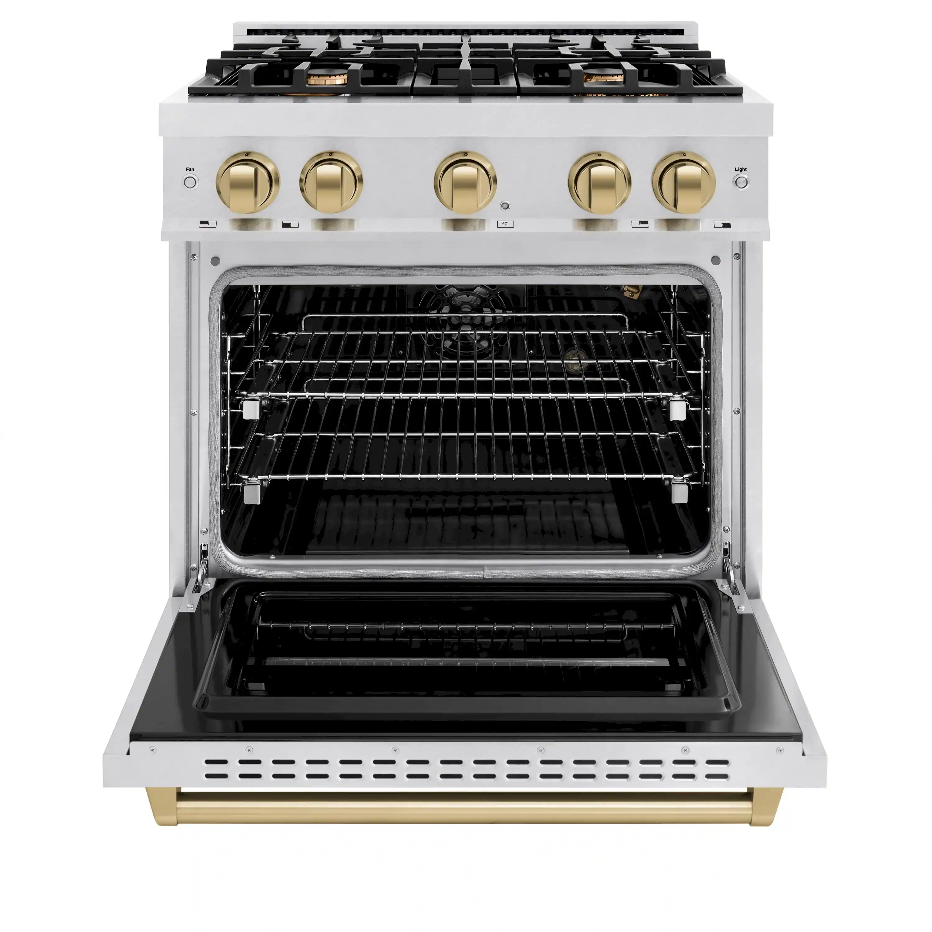 ZLINE Autograph Edition 30-Inch Classic Series Gas Range with 4 Gas Burner Cooktop and 4.2 Cu. Ft. Gas Convection Oven  in Satin Stainless Steel and Champagne Bronze Accents (CGRSZ-30-CB) - Image 3