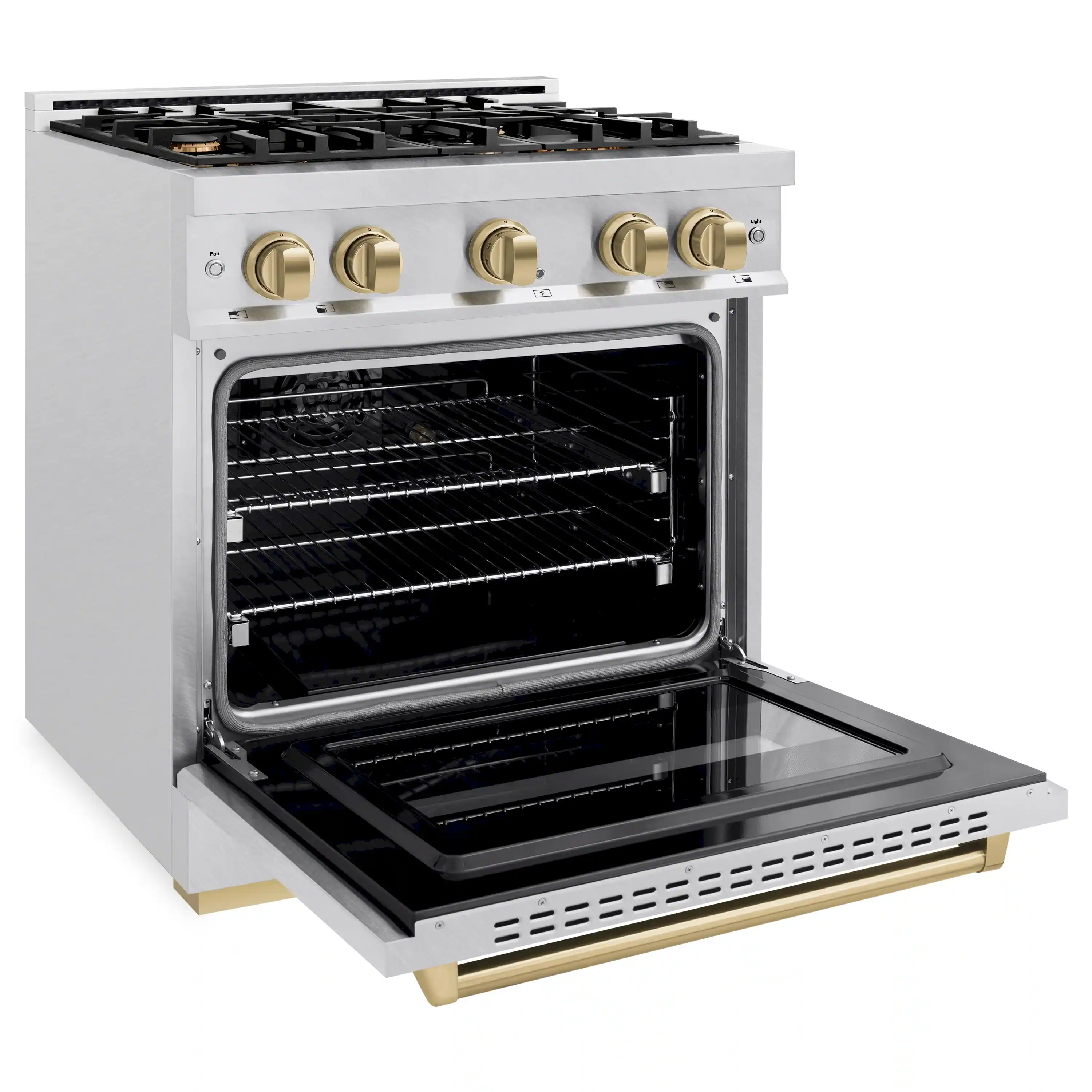 ZLINE Autograph Edition 30-Inch Classic Series Gas Range with 4 Gas Burner Cooktop and 4.2 Cu. Ft. Gas Convection Oven  in Satin Stainless Steel and Champagne Bronze Accents (CGRSZ-30-CB) - Image 4