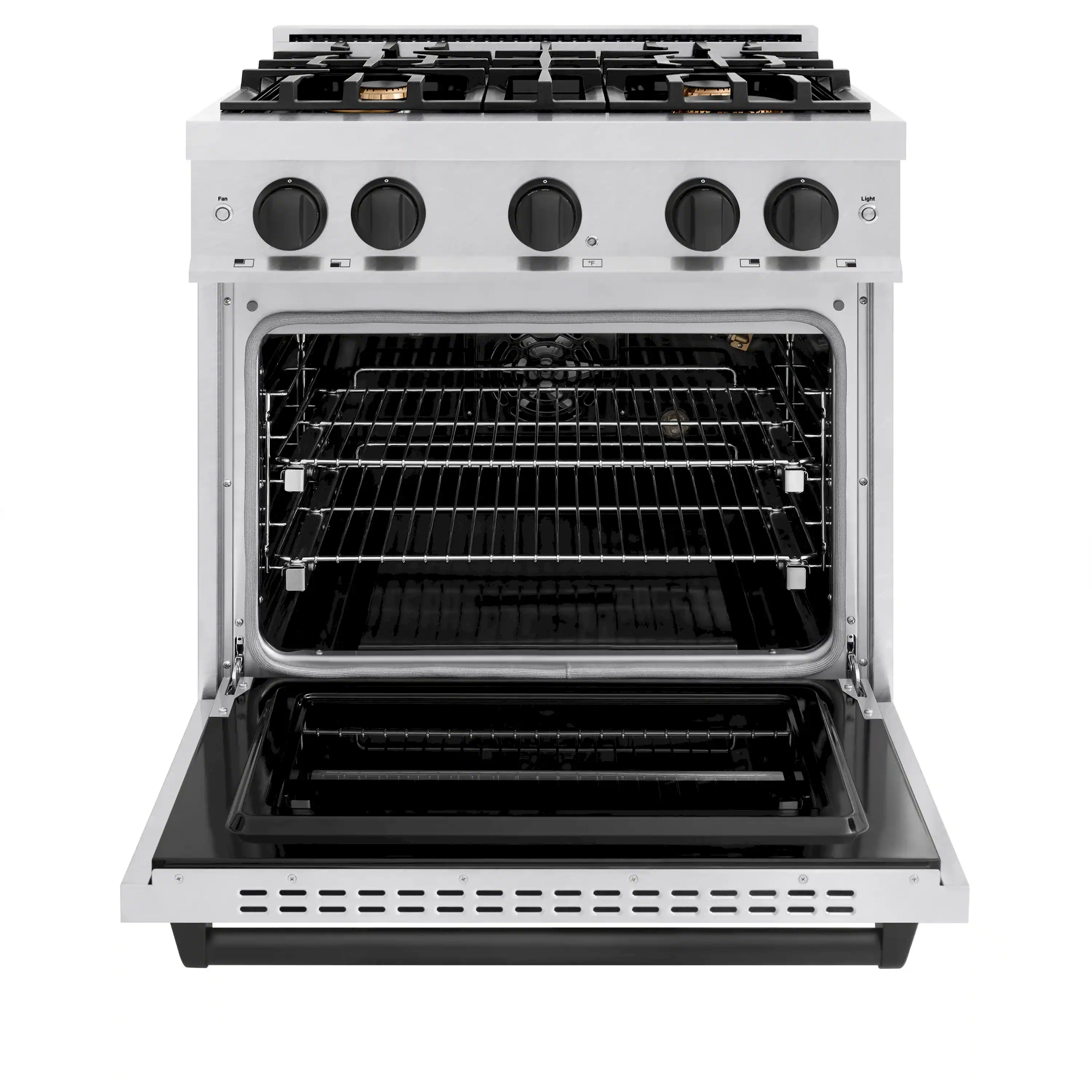 ZLINE Autograph Edition 30-Inch Classic Series Gas Range with 4 Gas Burner Cooktop and 4.2 Cu. Ft. Gas Convection Oven in Satin Stainless Steel and Matte Black Accents (CGRSZ-30-MB) - Image 3