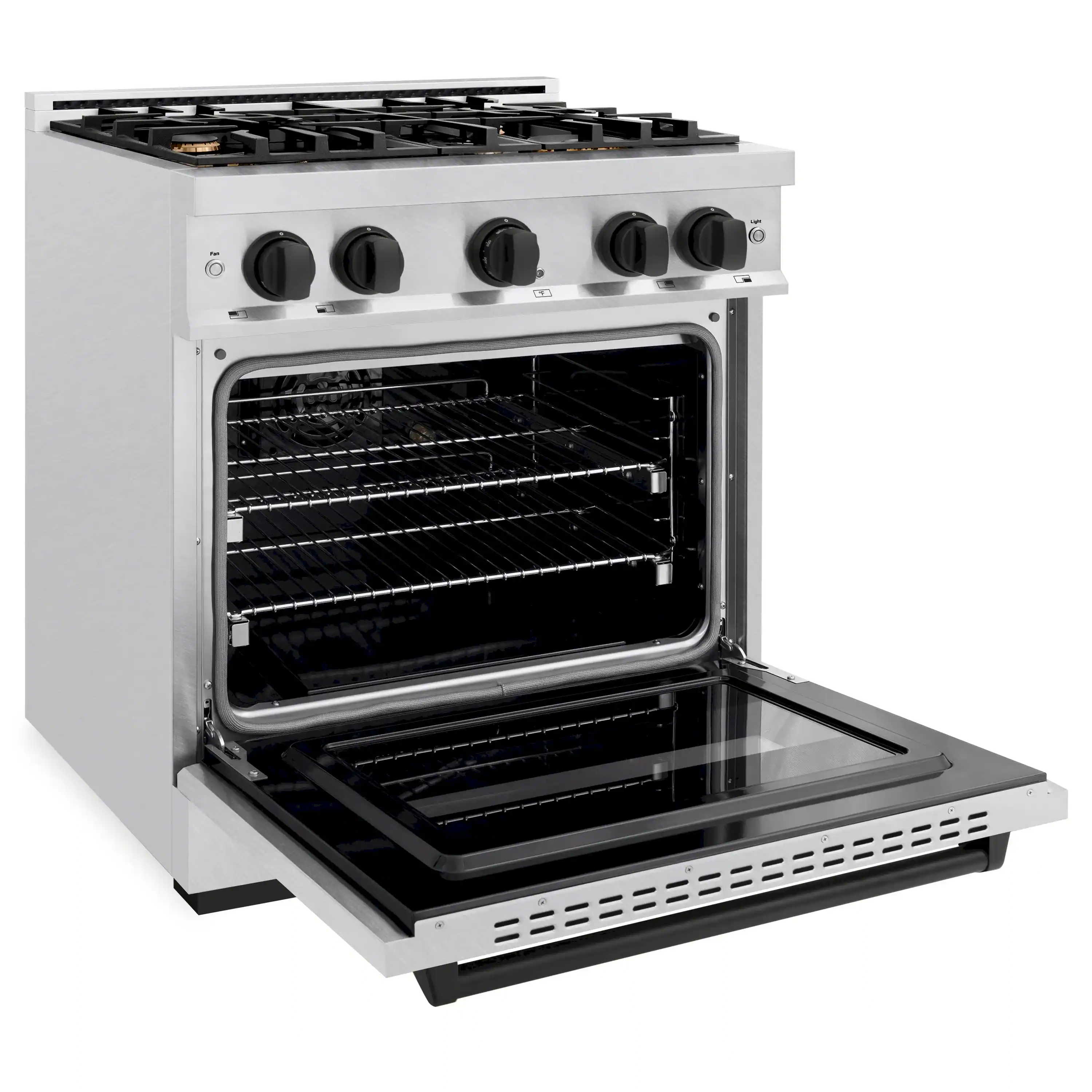 ZLINE Autograph Edition 30-Inch Classic Series Gas Range with 4 Gas Burner Cooktop and 4.2 Cu. Ft. Gas Convection Oven in Satin Stainless Steel and Matte Black Accents (CGRSZ-30-MB) - Image 4