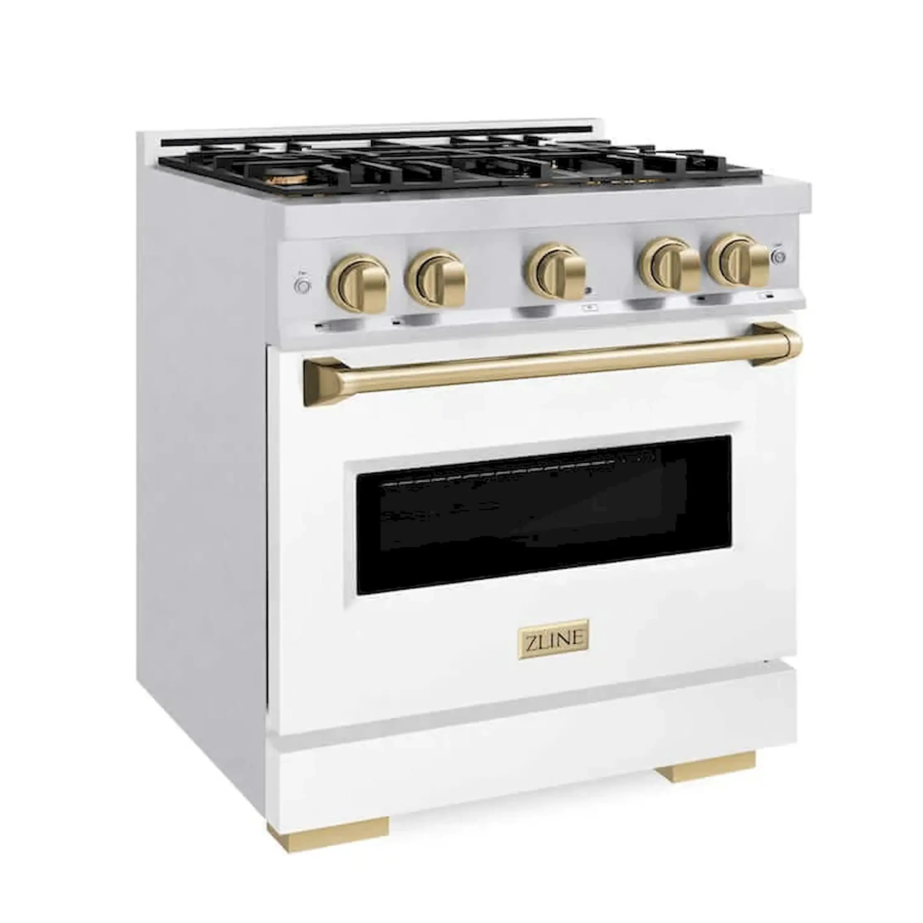 ZLINE Autograph Edition 30-Inch Classic Series Gas Range with 4 Gas Burner Cooktop and 4.2 Cu. Ft. Gas Convection Oven  in Satin Stainless Steel with White Matte Door and Champagne Bronze Accents (CGRSZ-WM-30-CB) - Image 2