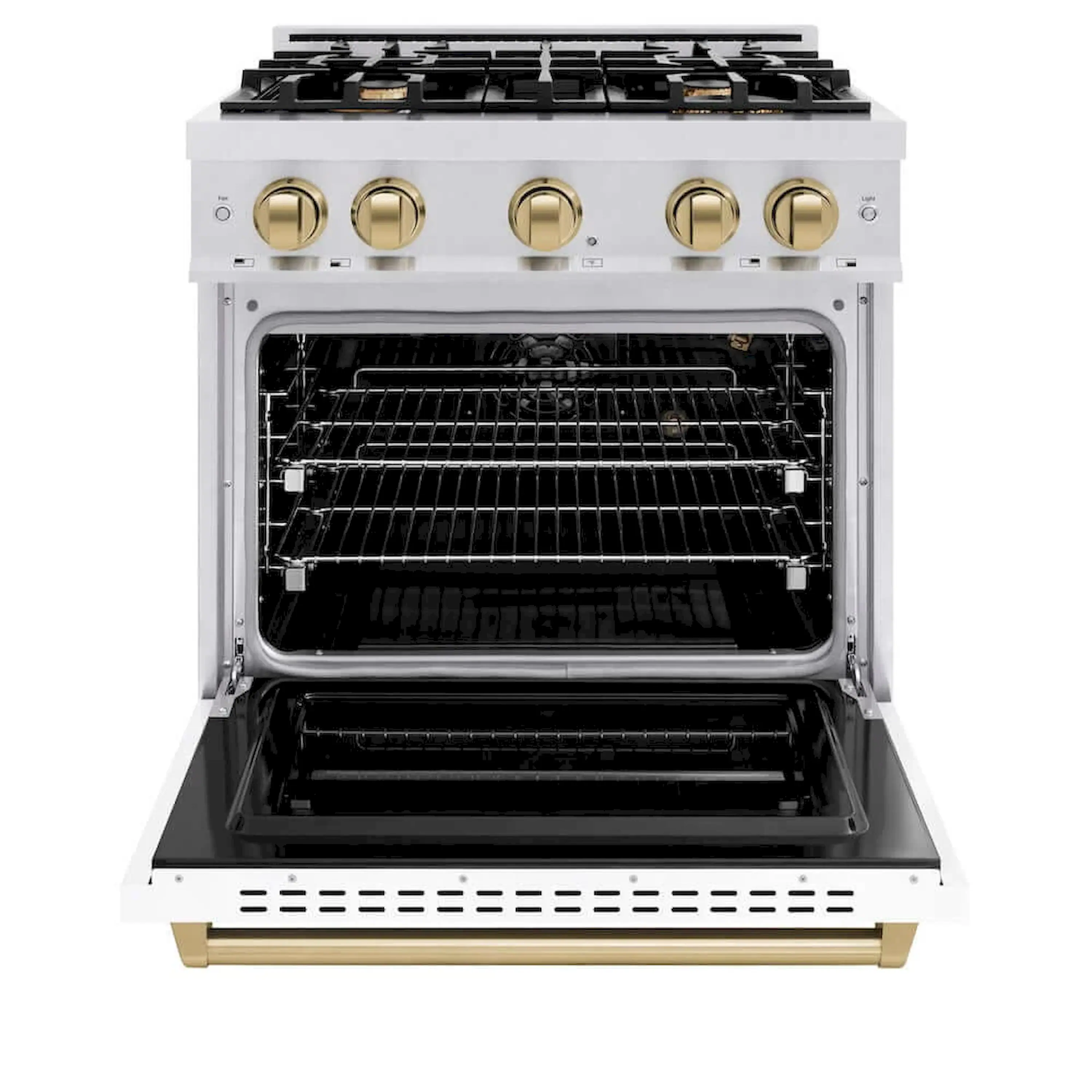 ZLINE Autograph Edition 30-Inch Classic Series Gas Range with 4 Gas Burner Cooktop and 4.2 Cu. Ft. Gas Convection Oven  in Satin Stainless Steel with White Matte Door and Champagne Bronze Accents (CGRSZ-WM-30-CB) - Image 3