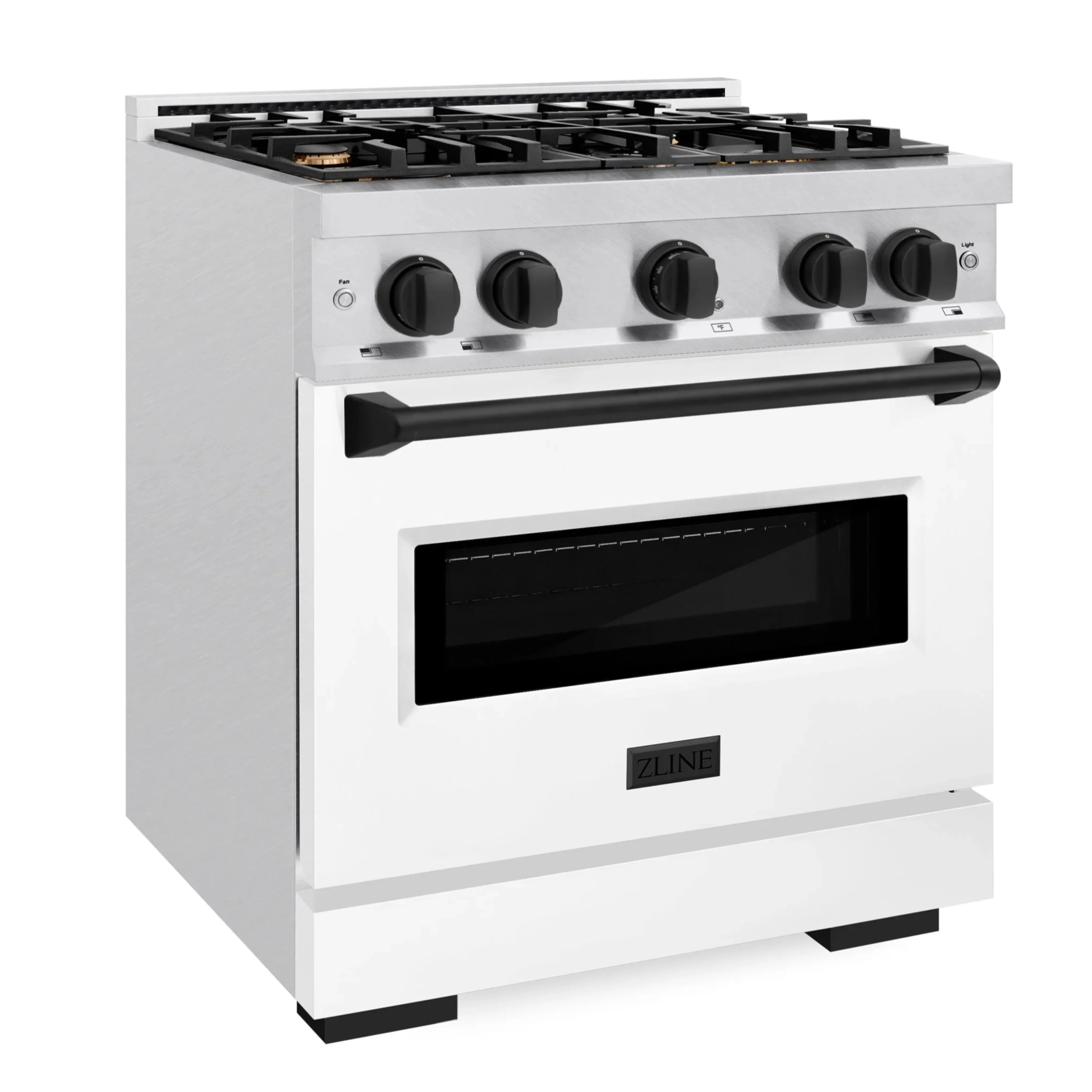 ZLINE Autograph Edition 30-Inch Classic Series Gas Range with 4 Gas Burner Cooktop and 4.2 Cu. Ft. Gas Convection Oven  in Satin Stainless Steel with White Matte Door and Matte Black Accents (CGRSZ-WM-30-MB) - Image 2