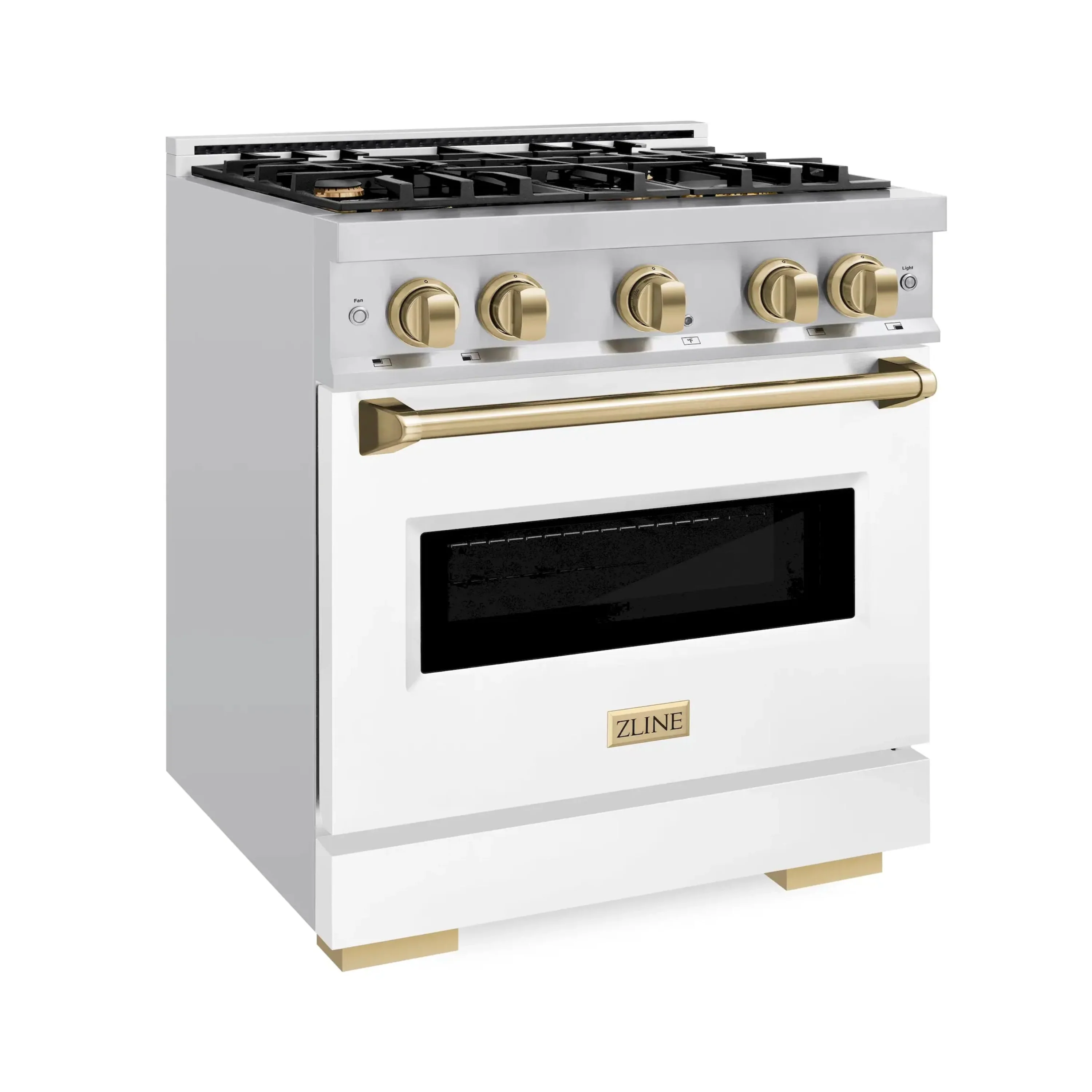 ZLINE Autograph Edition 30-Inch Classic Series Gas Range with 4 Gas Burner Cooktop and 4.2 Cu. Ft. Gas Convection Oven  in Stainless Steel with White Matte Door and Champagne Bronze Accents (CGRZ-WM-30-CB) - Image 2