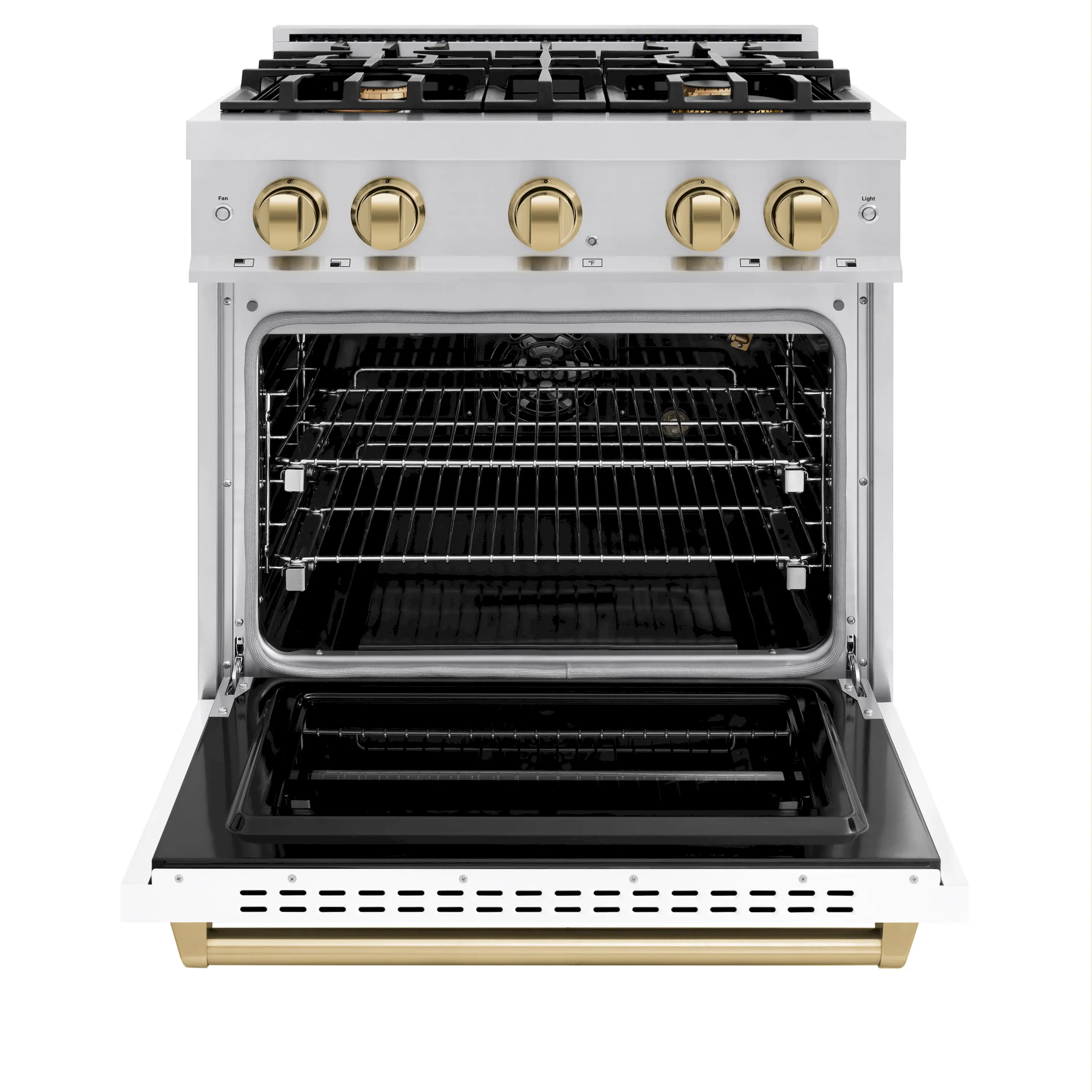 ZLINE Autograph Edition 30-Inch Classic Series Gas Range with 4 Gas Burner Cooktop and 4.2 Cu. Ft. Gas Convection Oven  in Stainless Steel with White Matte Door and Champagne Bronze Accents (CGRZ-WM-30-CB) - Image 3
