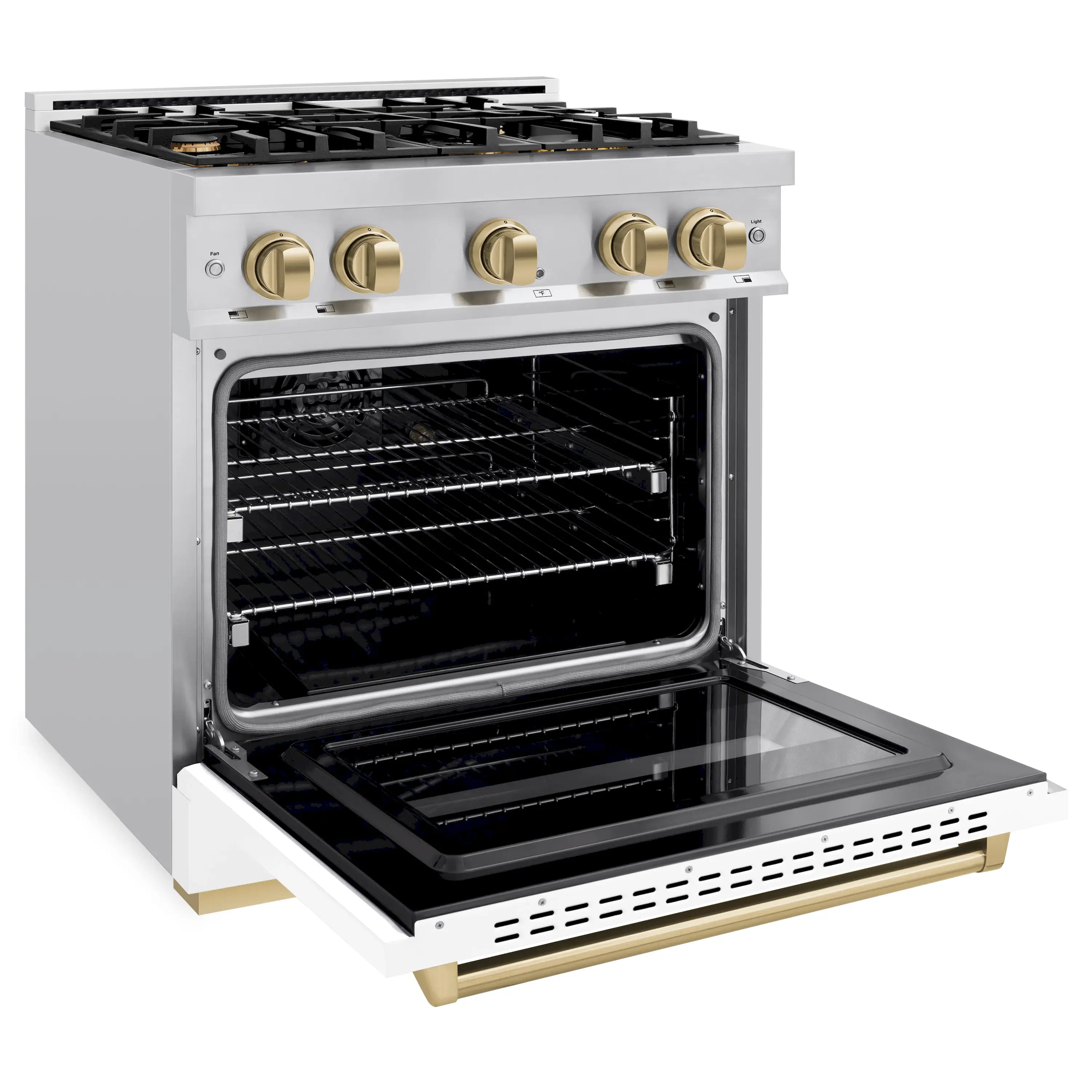 ZLINE Autograph Edition 30-Inch Classic Series Gas Range with 4 Gas Burner Cooktop and 4.2 Cu. Ft. Gas Convection Oven  in Stainless Steel with White Matte Door and Champagne Bronze Accents (CGRZ-WM-30-CB) - Image 4