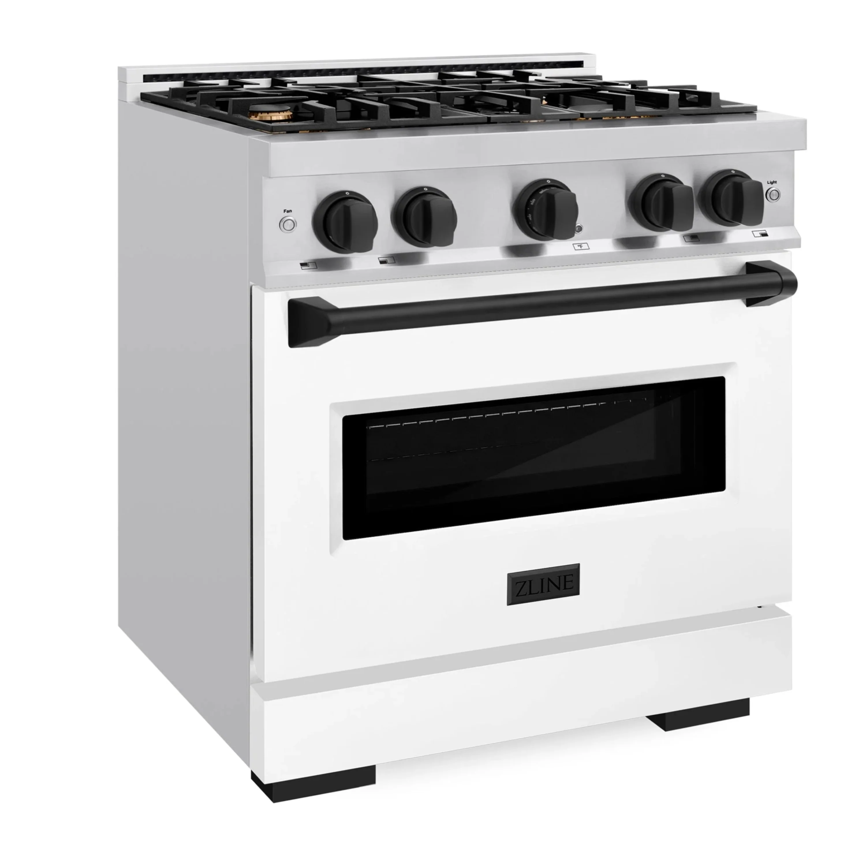 ZLINE Autograph Edition 30-Inch Classic Series Gas Range with 4 Gas Burner Cooktop and 4.2 Cu. Ft. Gas Convection Oven  in Stainless Steel with White Matte Door and Matte Black Accents (CGRZ-WM-30-MB) - Image 2