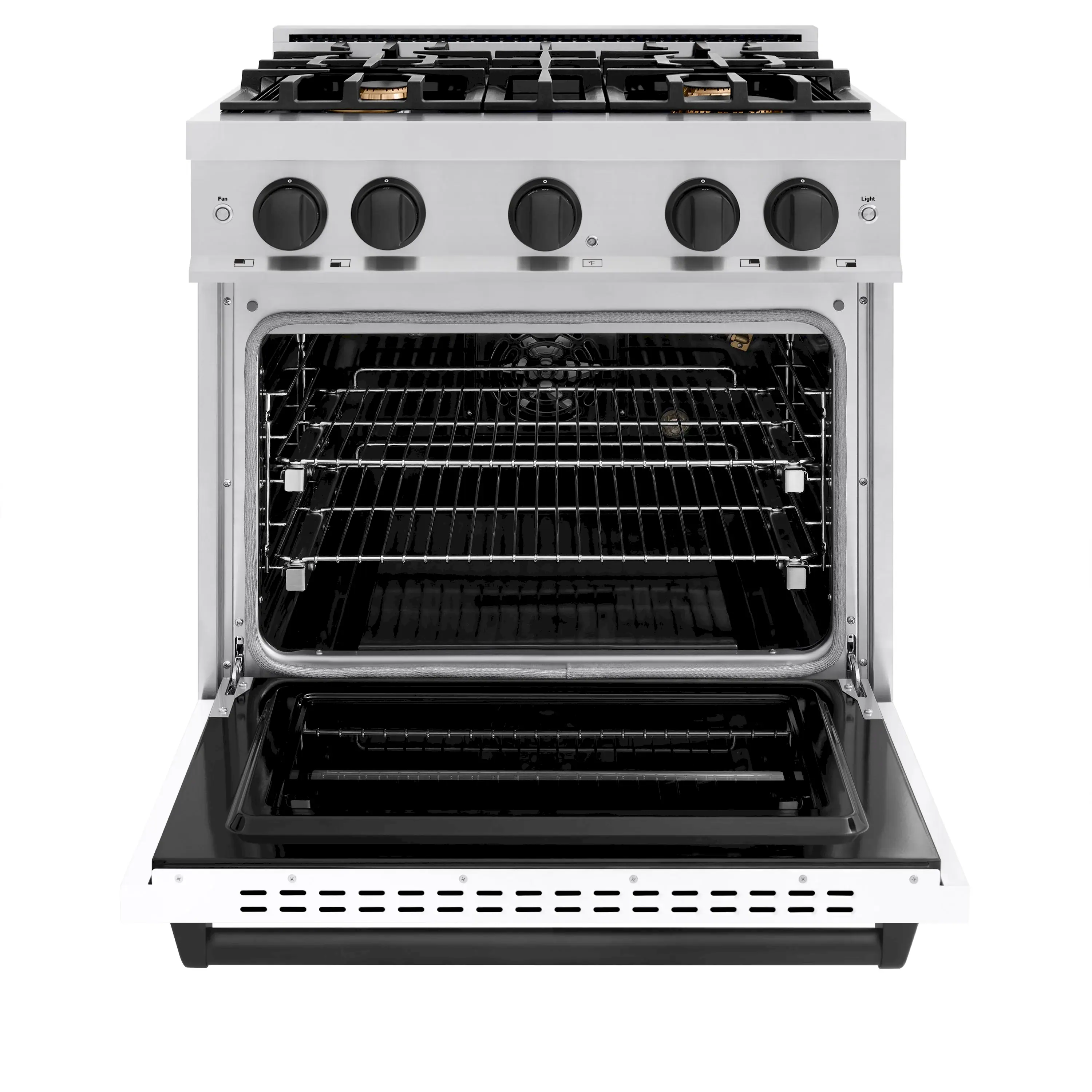 ZLINE Autograph Edition 30-Inch Classic Series Gas Range with 4 Gas Burner Cooktop and 4.2 Cu. Ft. Gas Convection Oven  in Stainless Steel with White Matte Door and Matte Black Accents (CGRZ-WM-30-MB) - Image 3