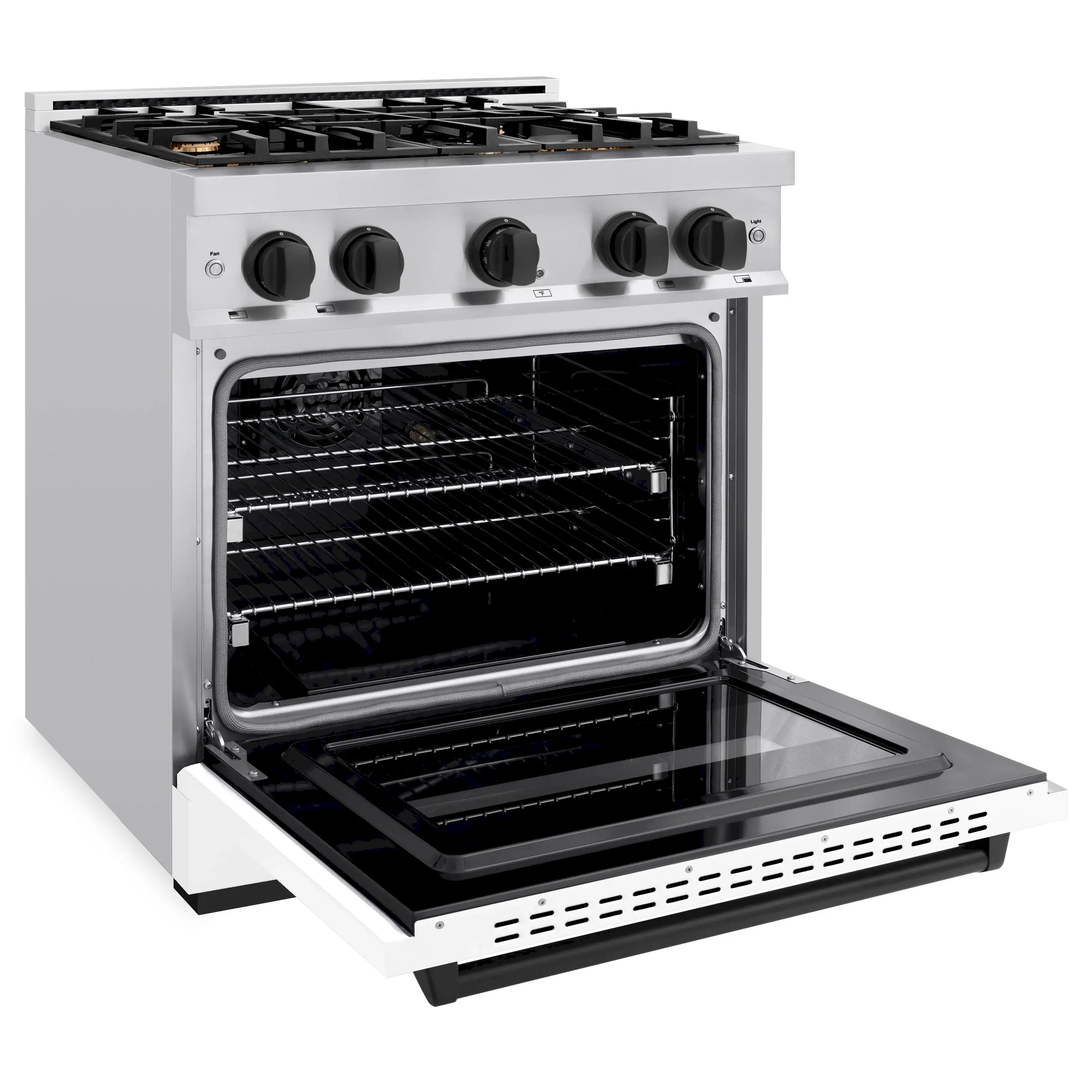 ZLINE Autograph Edition 30-Inch Classic Series Gas Range with 4 Gas Burner Cooktop and 4.2 Cu. Ft. Gas Convection Oven  in Stainless Steel with White Matte Door and Matte Black Accents (CGRZ-WM-30-MB) - Image 4