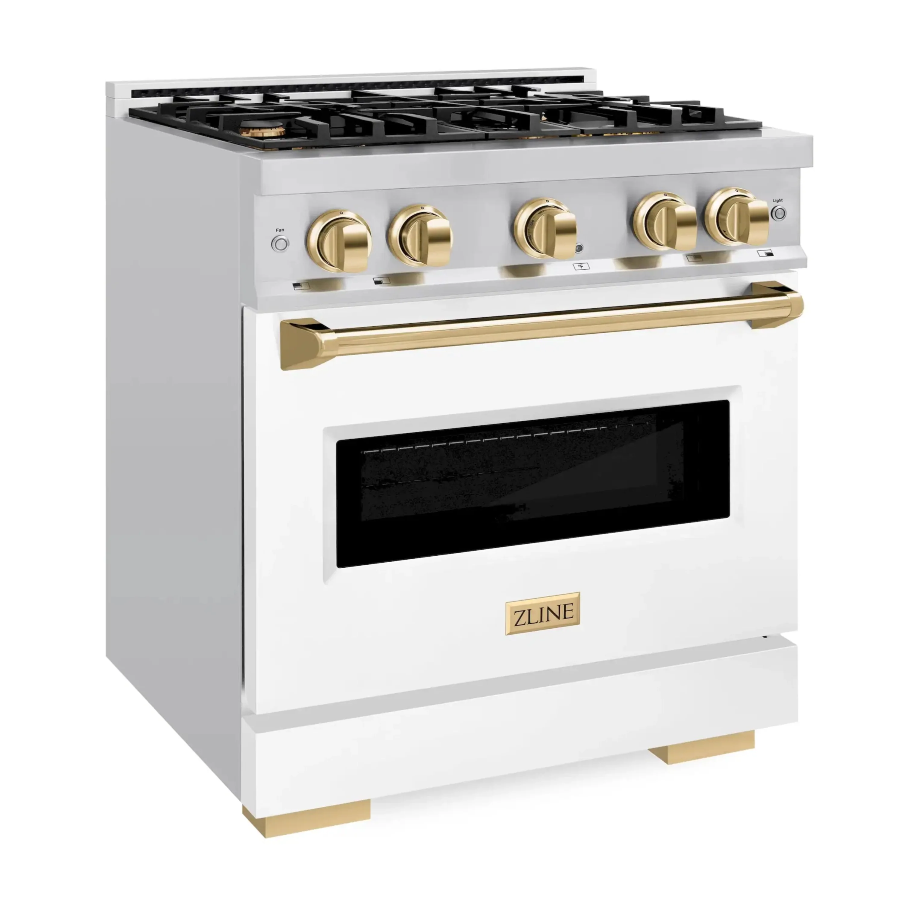 ZLINE Autograph Edition 30-Inch Classic Series Gas Range with 4 Gas Burner Cooktop and 4.2 Cu. Ft. Gas Convection Oven  in Stainless Steel with White Matte Door and Polished Gold Accents (CGRZ-WM-30-G) - Image 2